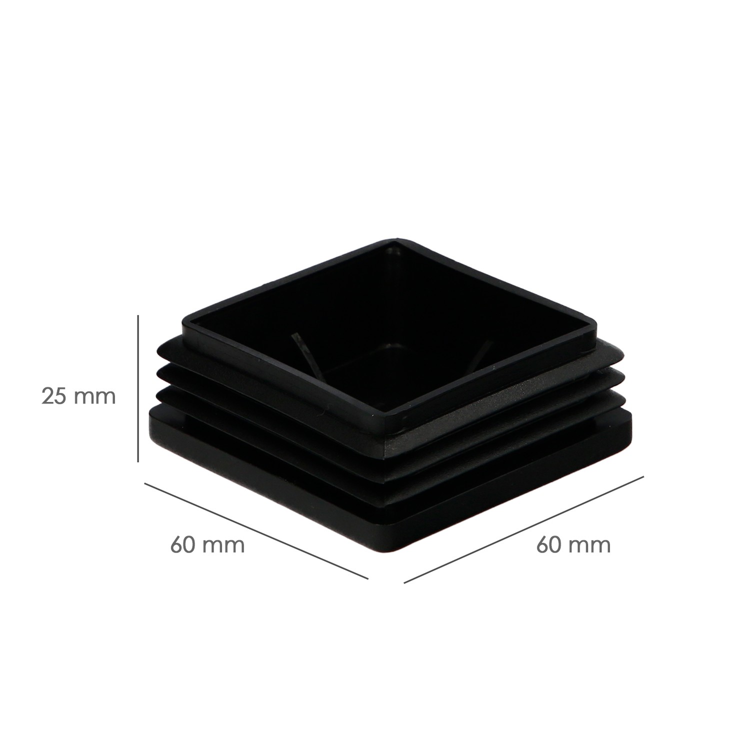 Contera Interior Plastico Cuadrada 60x60 mm. Color Negro. Bolsa 50 Unidades. Contera Mesa, Silla, Muebles, Estanteria
