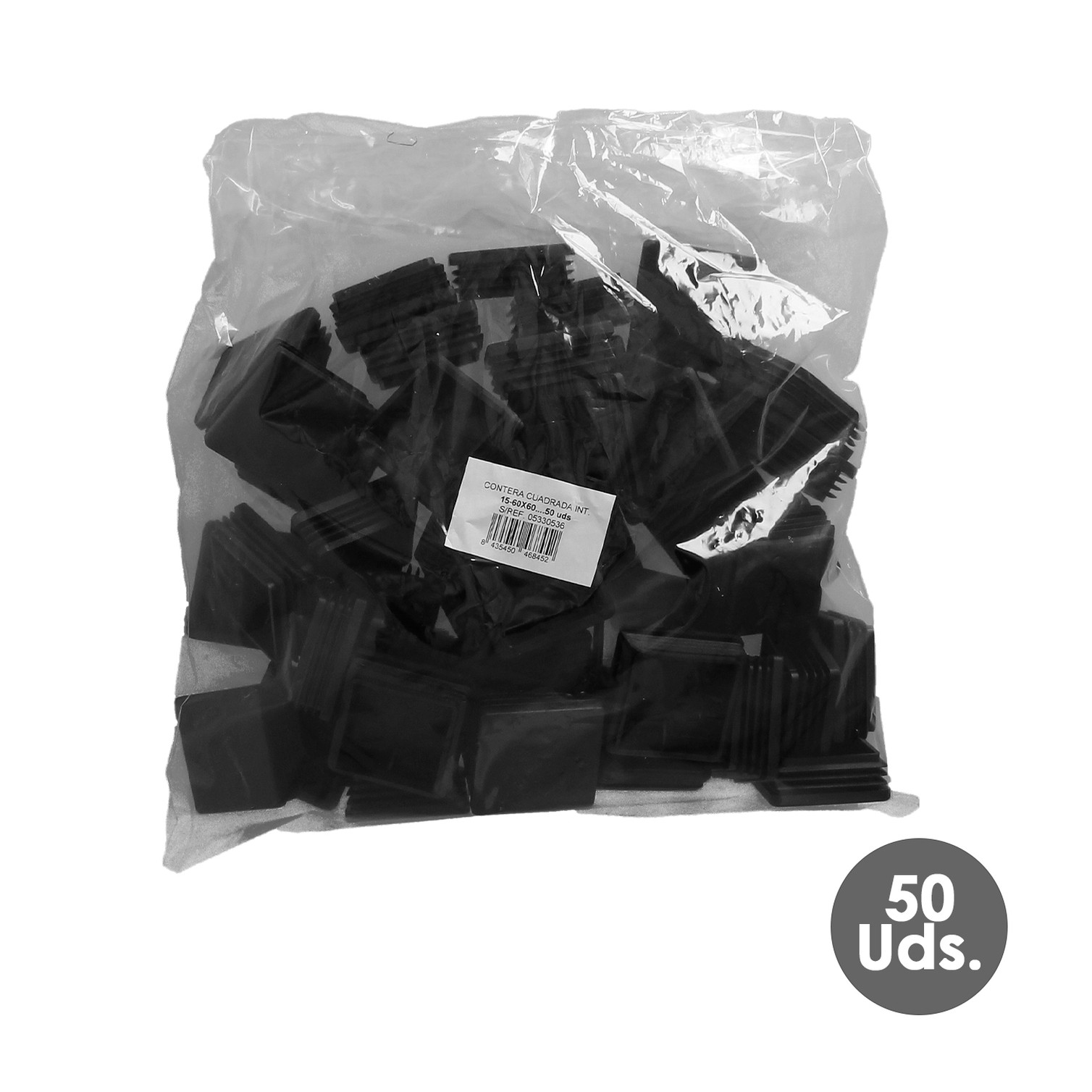 Contera Interior Plastico Cuadrada 60x60 mm. Color Negro. Bolsa 50 Unidades. Contera Mesa, Silla, Muebles, Estanteria