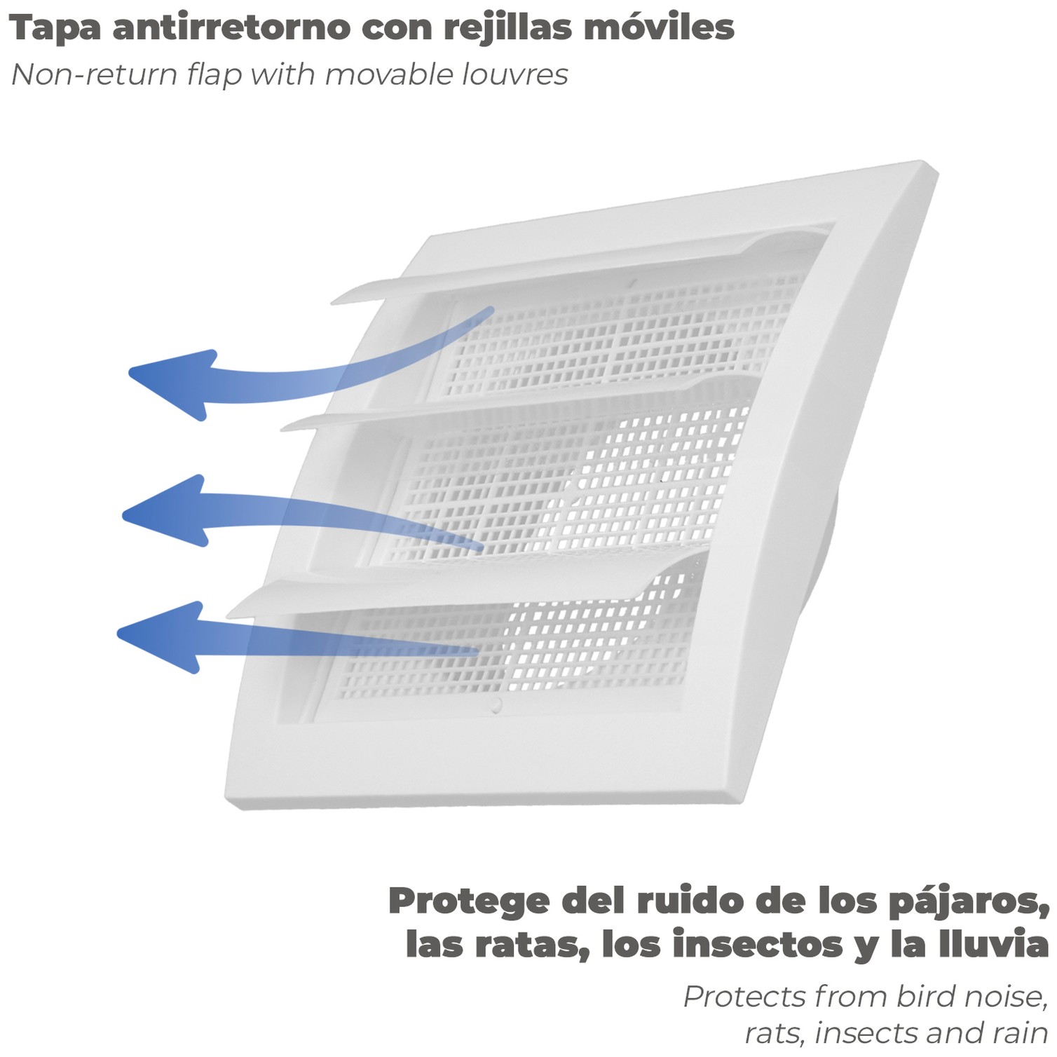 Rejilla De Plastico Con Malla Posterior Y Lamas Movibles 15x15 cm