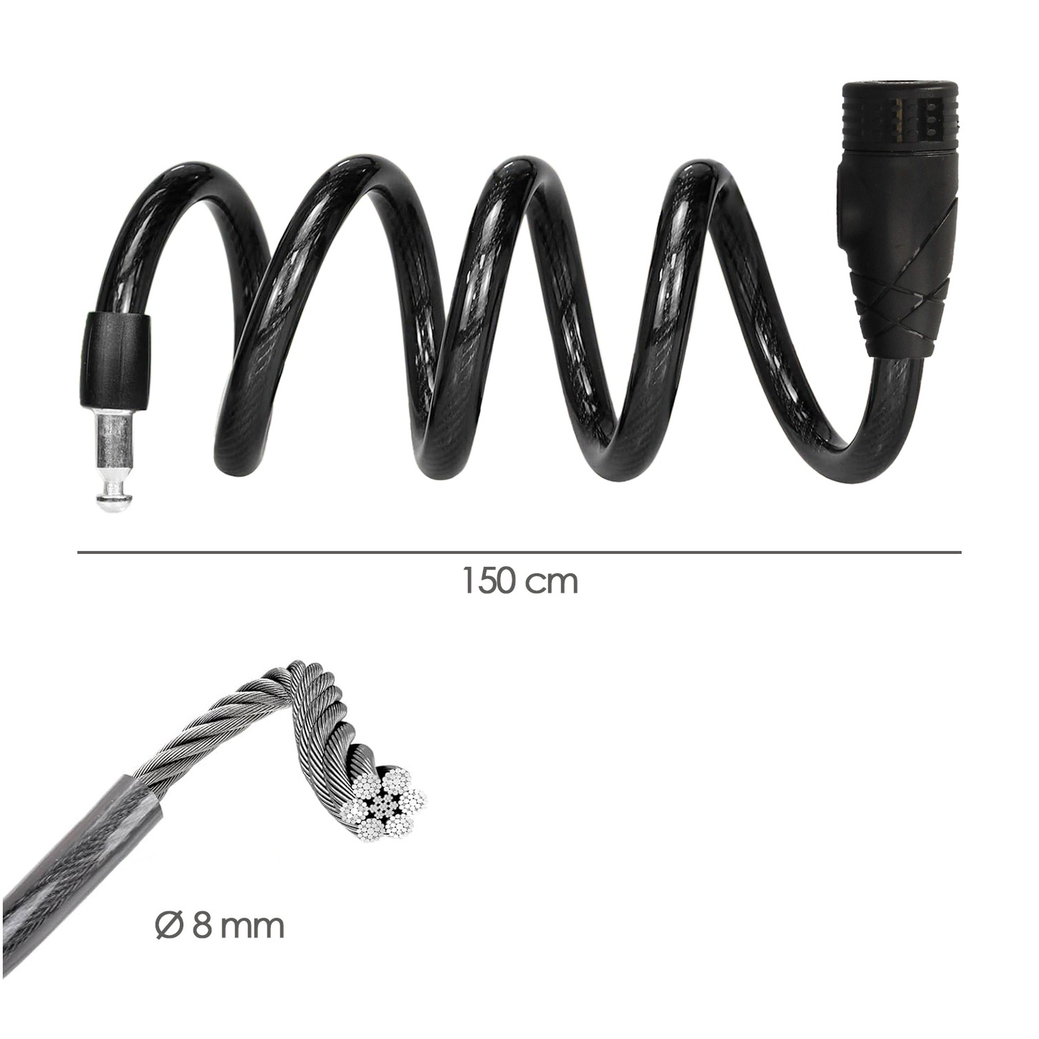 Cable Bicicleta Espiral Con Llave Ø 8 mm. x 150 cm.