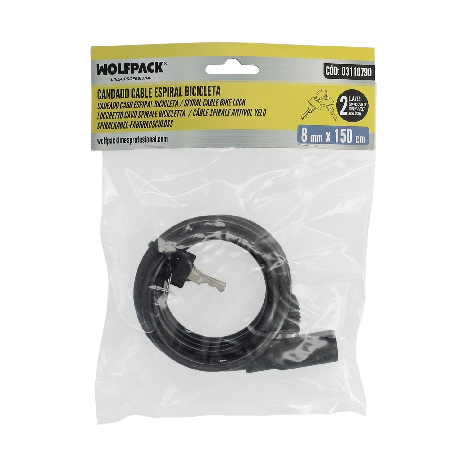 Cable Bicicleta Espiral Con Llave Ø 8 mm. x 150 cm.