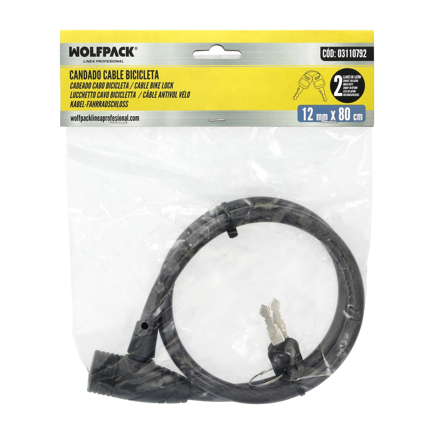 Cable Bicicleta Con Llave 12 mm. x 80 cm.