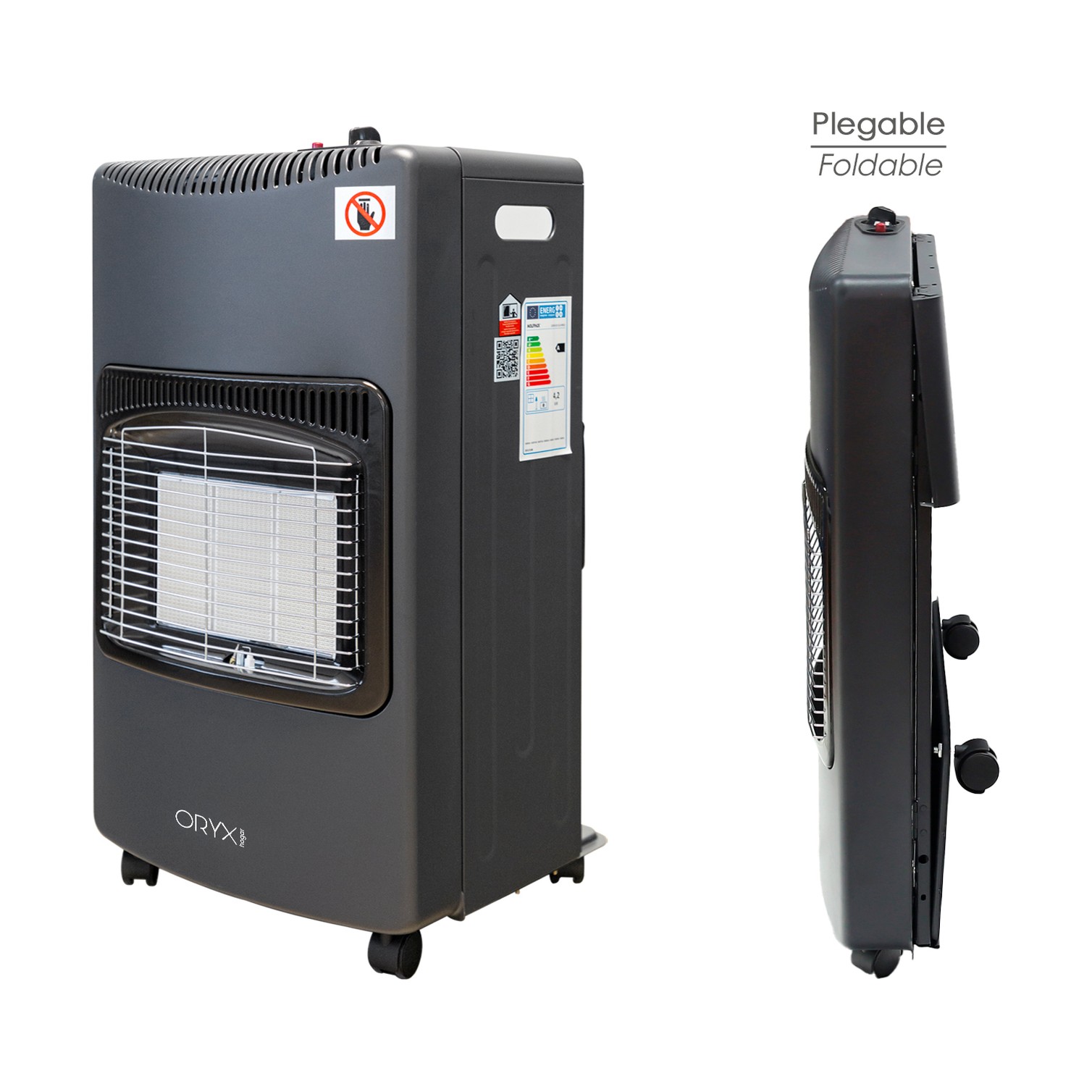 Estufa Gas Infrarroja Ceramica 4,5 Kw. Plegable 3 Potencias, Triple Sistema de Seguridad, Con Ruedas, Encendido Piezo-Electrico