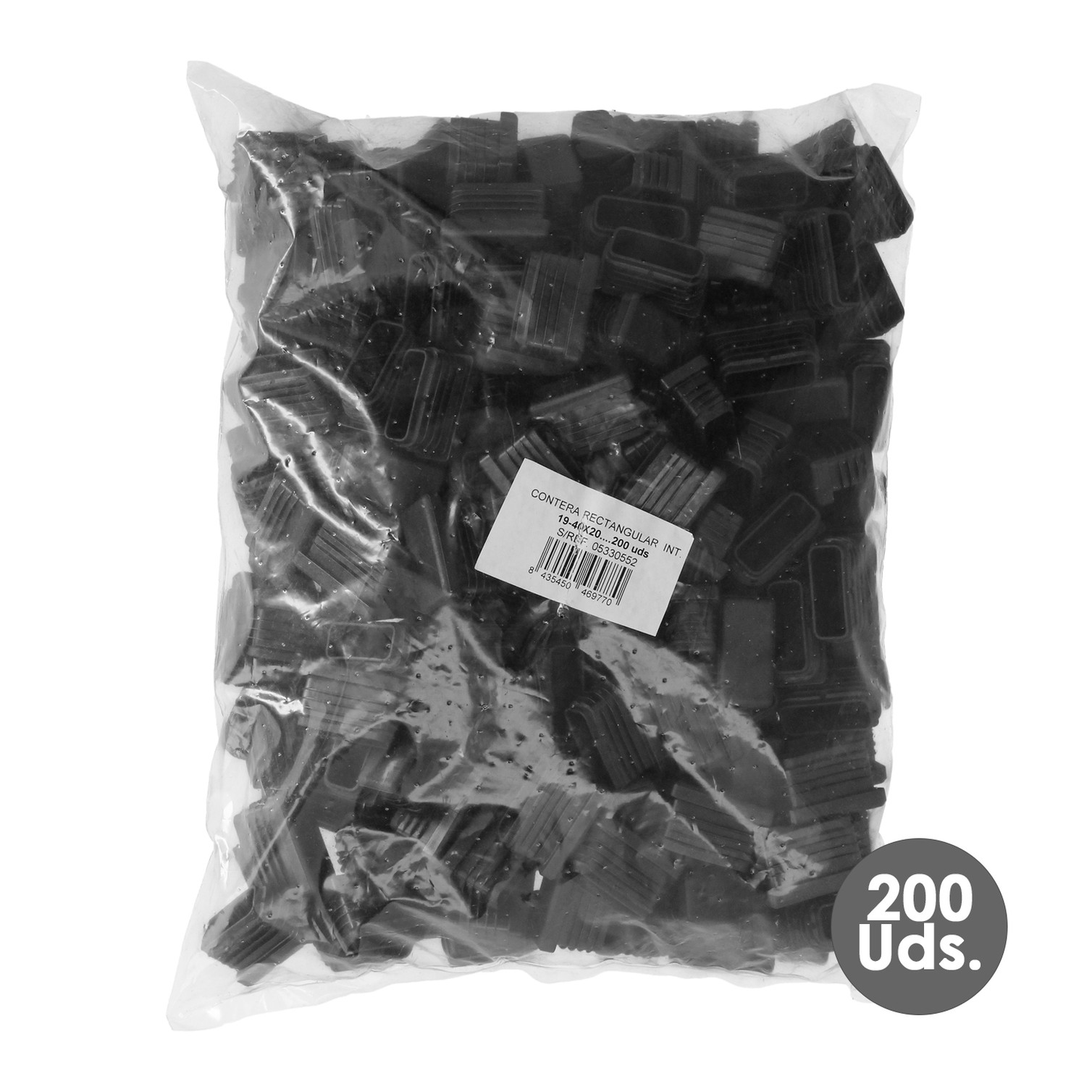 Contera Plástico Rectangular Interior. Color Negro 40x20 mm Bolsa 200 Unidades.