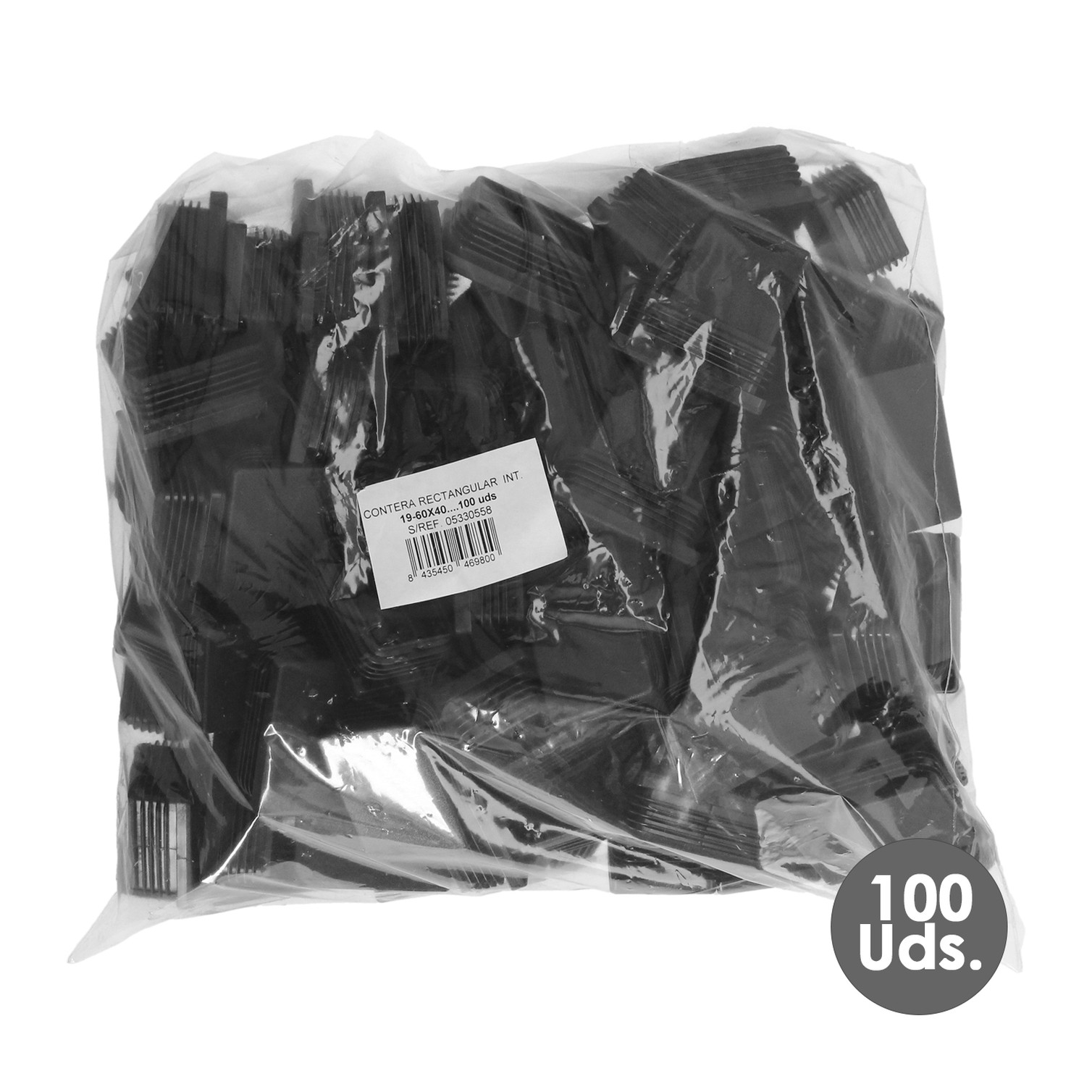 Contera Plástico Rectangular Interior. Color Negro 60x40 mm Bolsa 100 Unidades.