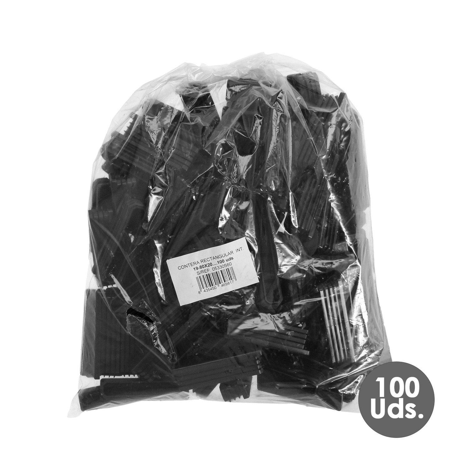 Contera Plástico Rectangular Interior. Color Negro 80x20 mm Bolsa 100 Unidades.