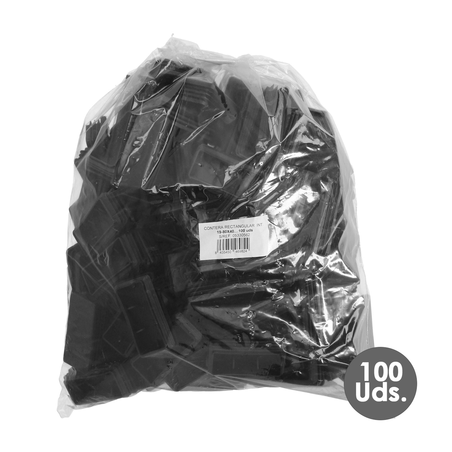 Contera Plástico Rectangular Interior. Color Negro 80x40 mm Bolsa 100 Unidades.