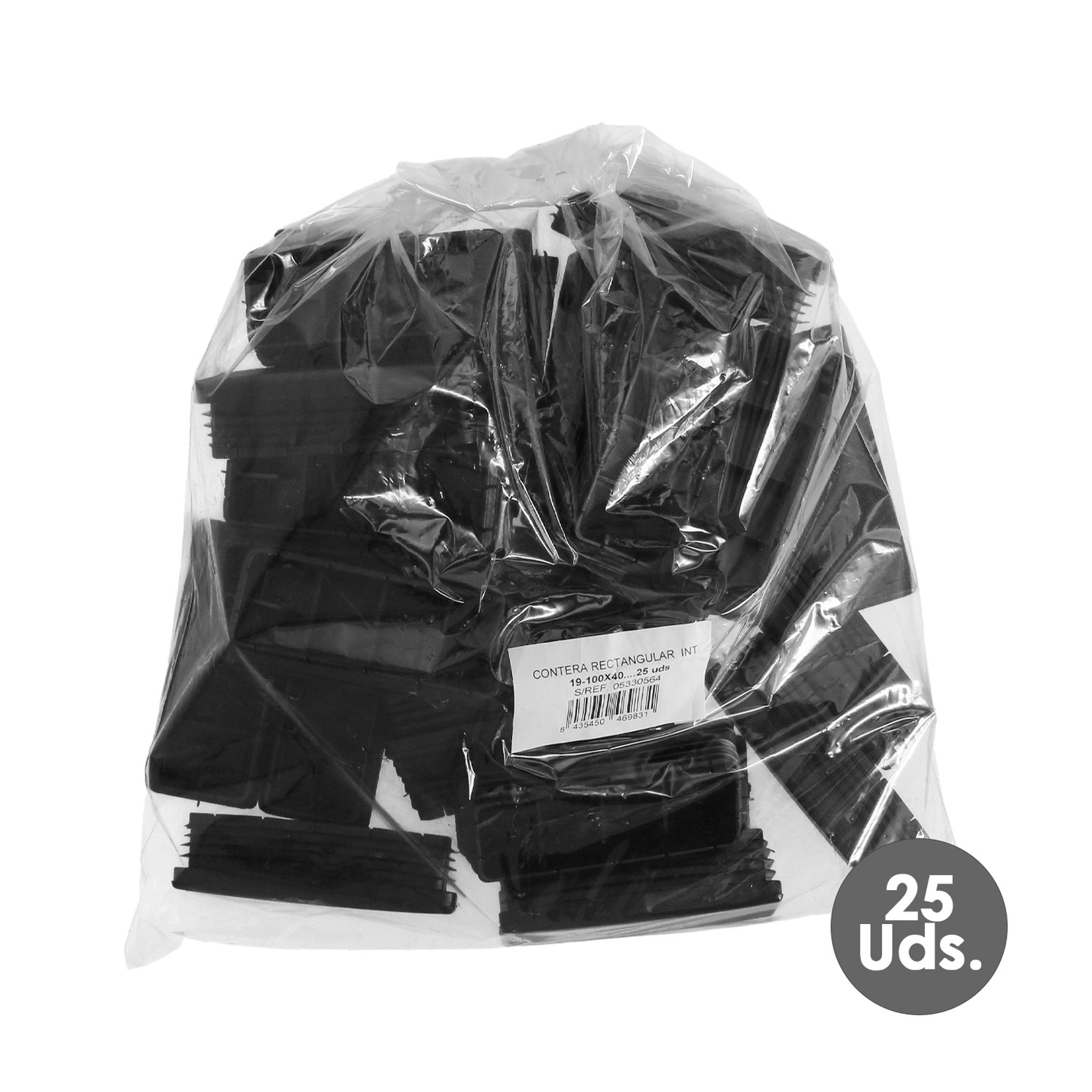 Contera Plástico Rectangular Interior. Color Negro 100x40 mm Bolsa 25 Unidades.
