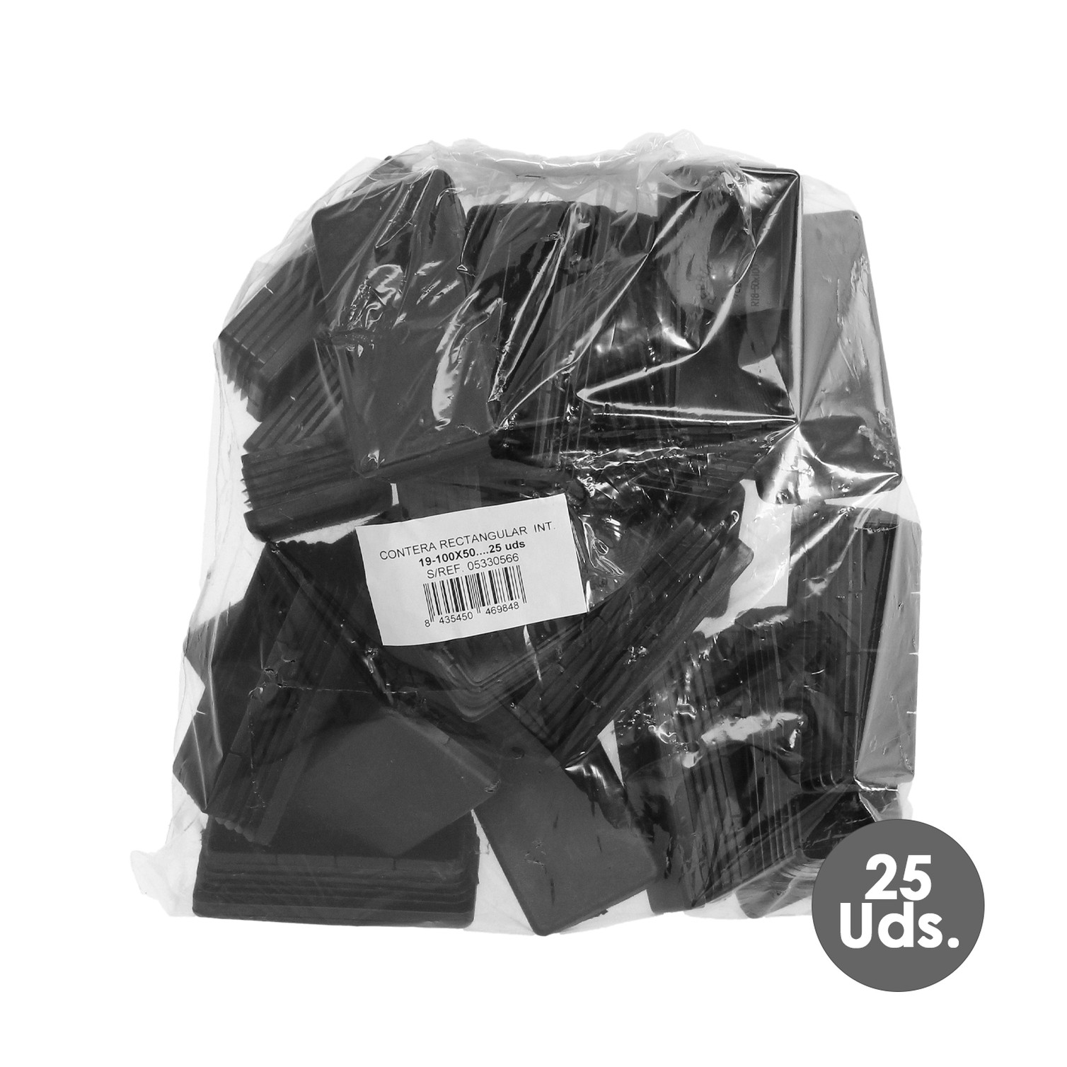 Contera Plástico Rectangular Interior. Color Negro 100x50 mm Bolsa 25 Unidades.