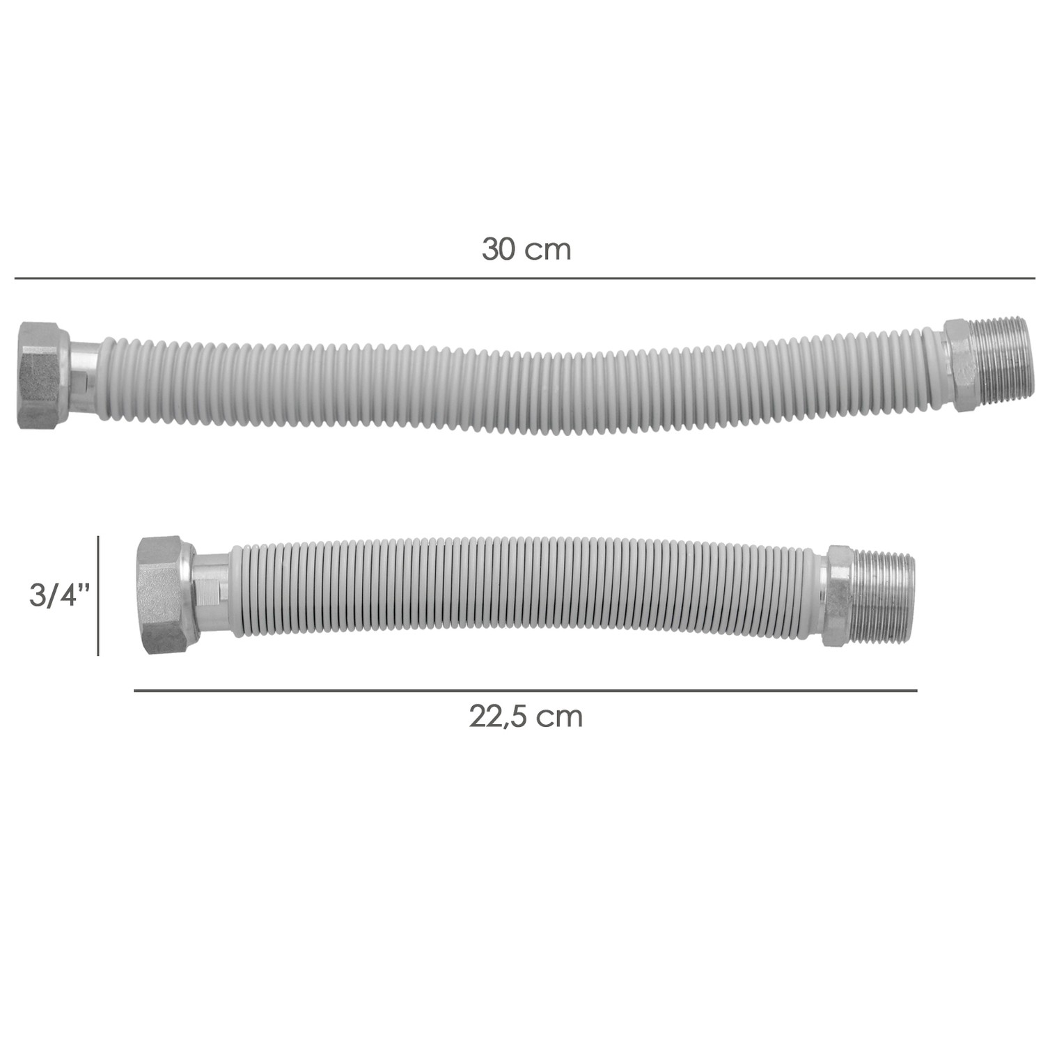 Tuberia Extensible Agua Acero Inoxidable Corrugado. Longitud de 22,5 a 30 cm. Tomas 3/4"