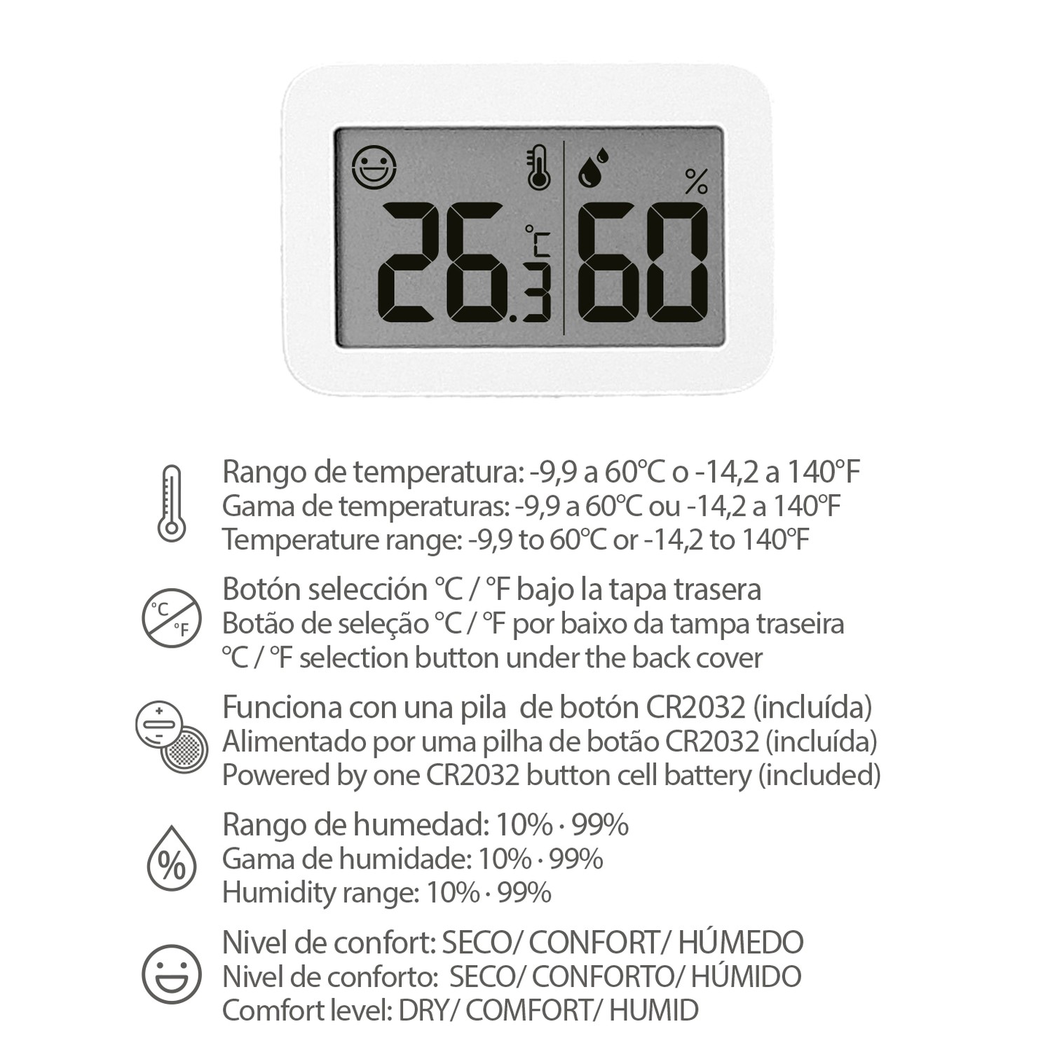 Termometro Digital Con Indicador Humedad