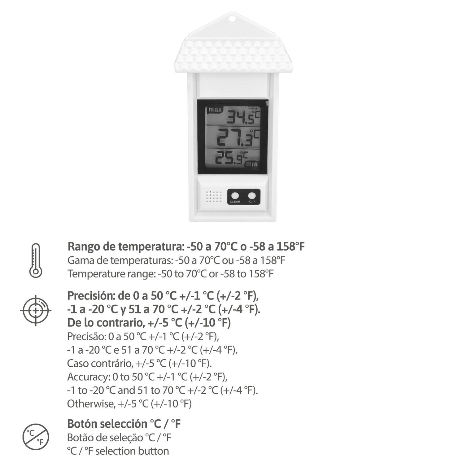 Termometro Digital Interiores / Exteriores Con Indicador De Temperatura Maxima y Minima