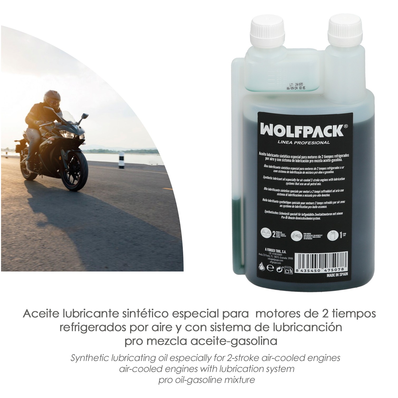 Aceite Lubricante 2 Tiempos 1 Litro (2 Boquillas)