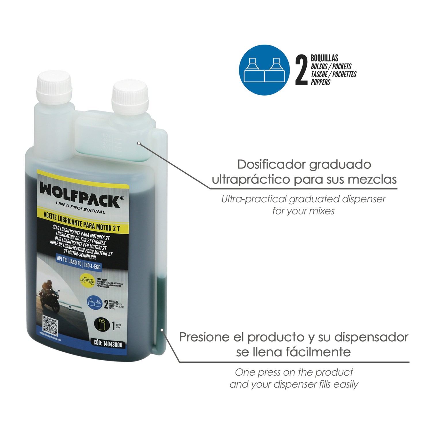 Aceite Lubricante 2 Tiempos 1 Litro (2 Boquillas)