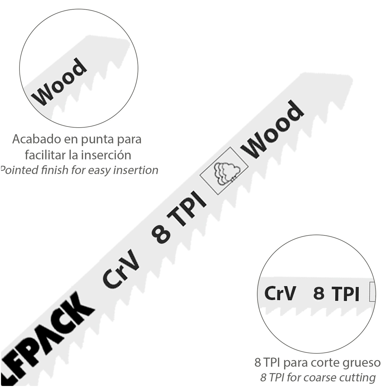 Hojas Larga Sierra Calar Para Madera Corte Medio 5 Piezas. Hoja Cromo Vanadio 58. Vastago T Universal