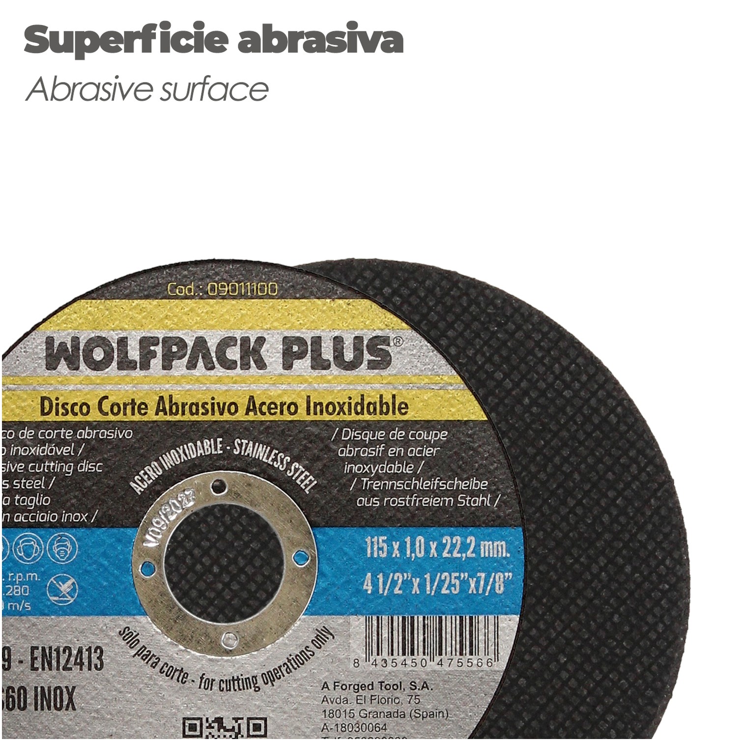 Disco Corte Abrasivo Acero Inoxidable Ø 115 x 22,2 Mm. Espesor 1,0 Mm.