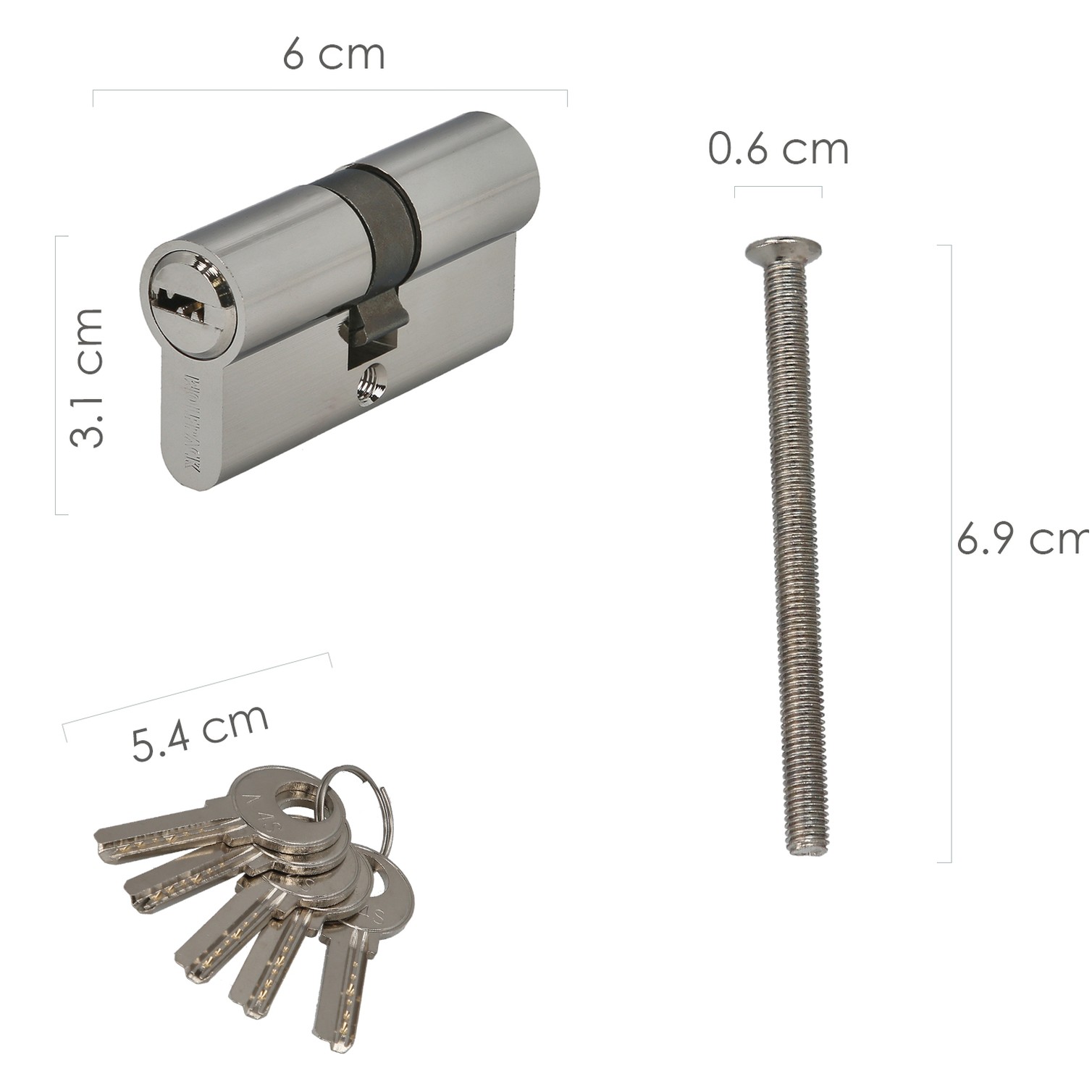 Cilindro Seguridad 30x30 mm/13,5 Leva Corta Corta Niquelado Con 5 llaves