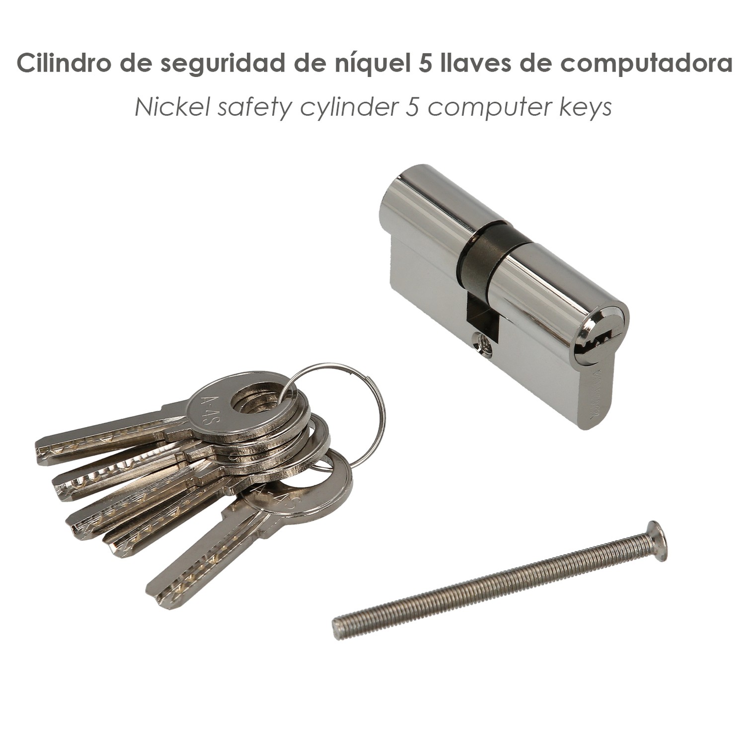 Cilindro Seguridad 30x30 mm/13,5 Leva Corta Corta Niquelado Con 5 llaves