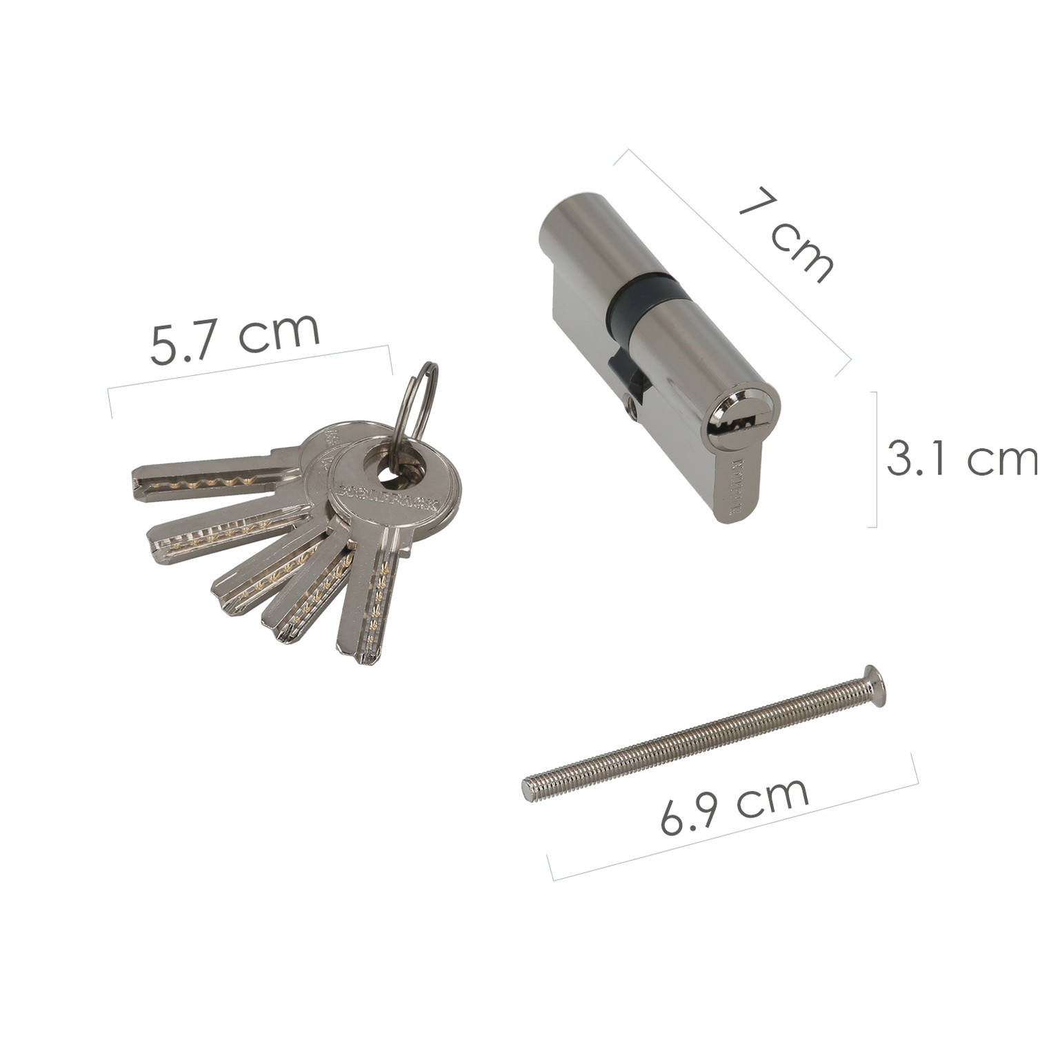 Cilindro Seguridad 35x35 mm/13,5 Leva Corta Niquelado Con 5 llaves