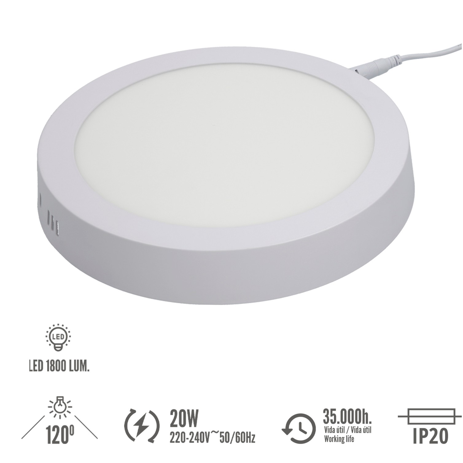 Downlight Superficie Led 20 Watt 1800 Lumenes 6000K
