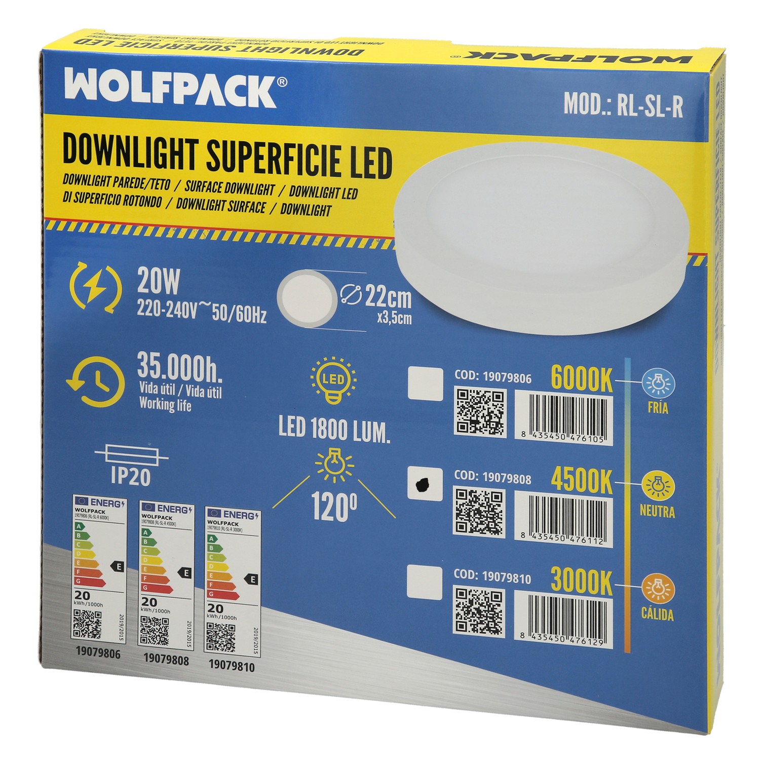 Downlight Superficie Led 20 Watt 1800 Lumenes 4500K