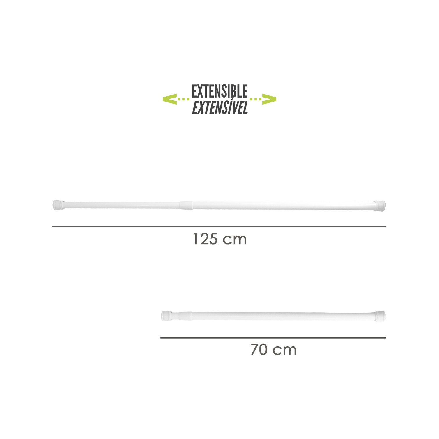 Barra Para Cortina Ducha Extensible Aluminio Blanco 70 a 125 cm.