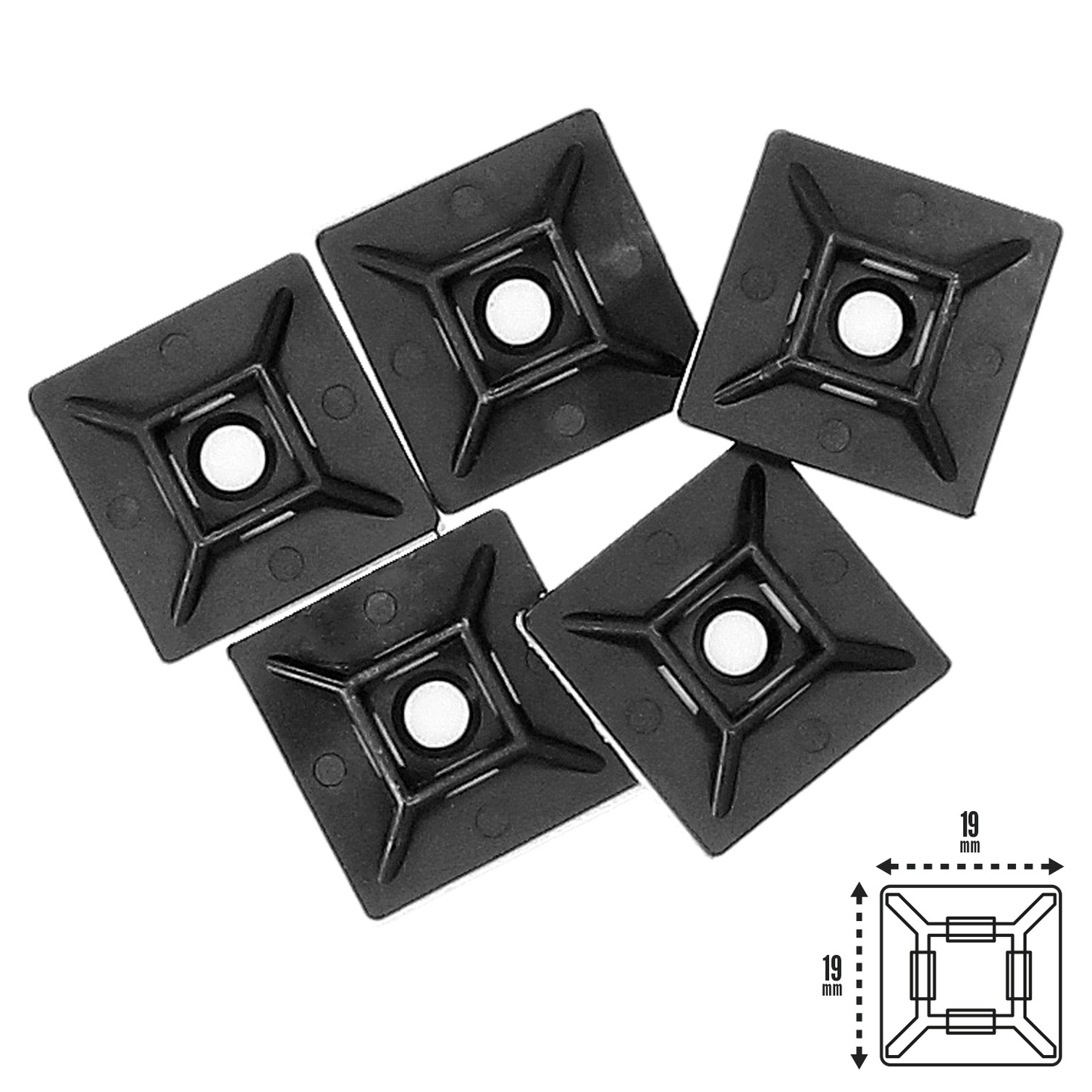 Base Adhesiva Para Bridas 19x19 mm. Negra Bolsa 100 Unidades