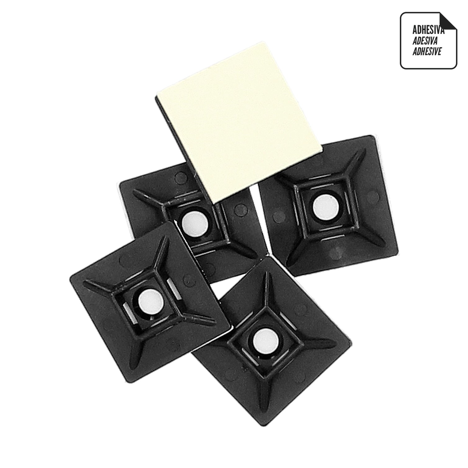 Base Adhesiva Para Bridas 28x28 mm. Negra Bolsa 100 Unidades