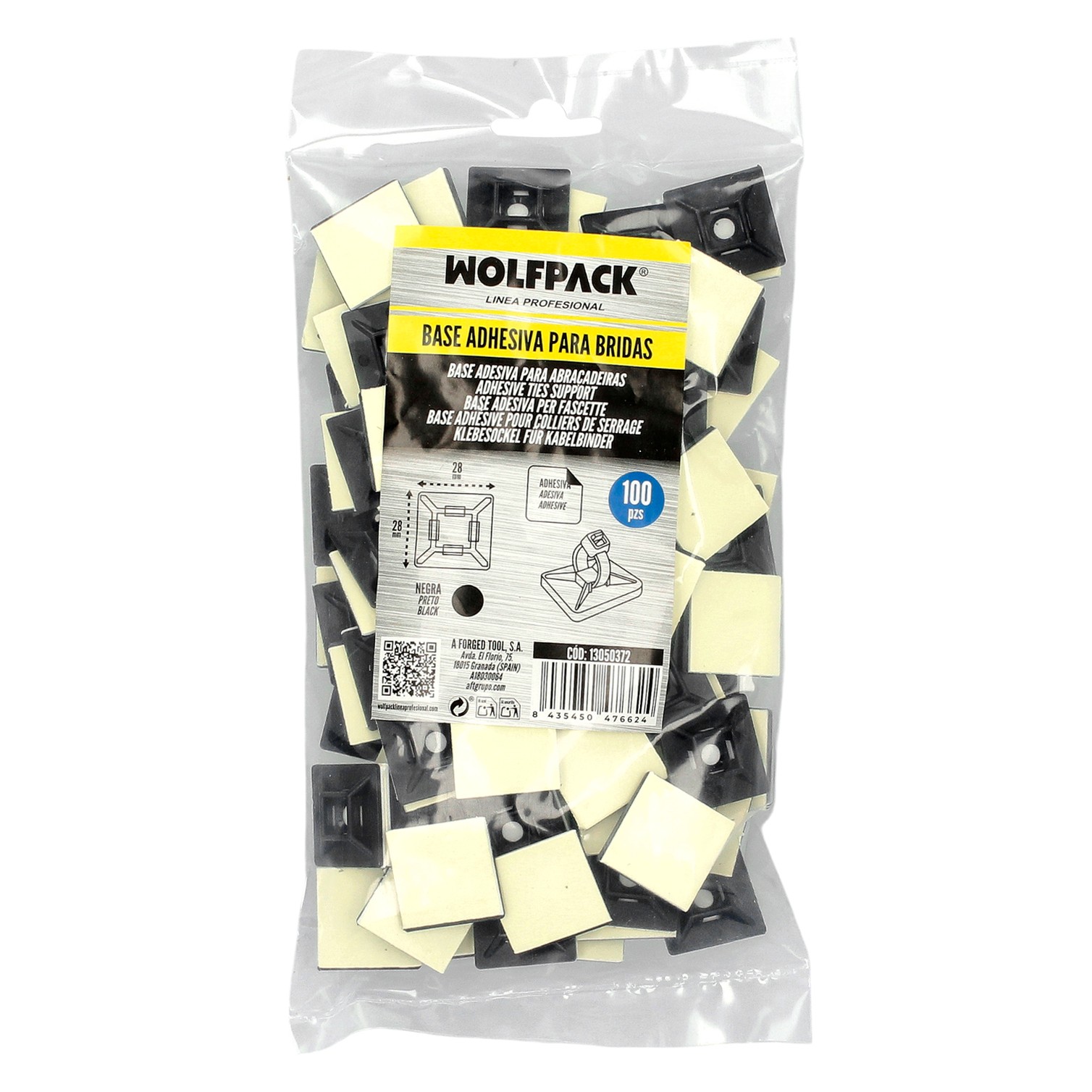 Base Adhesiva Para Bridas 28x28 mm. Negra Bolsa 100 Unidades