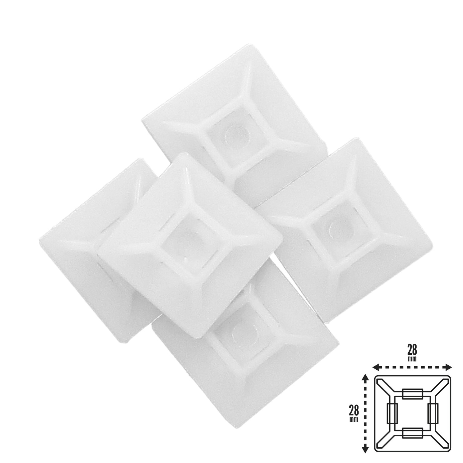 Base Adhesiva Para Bridas 28x28 mm. Blanca Bolsa 100 Unidades