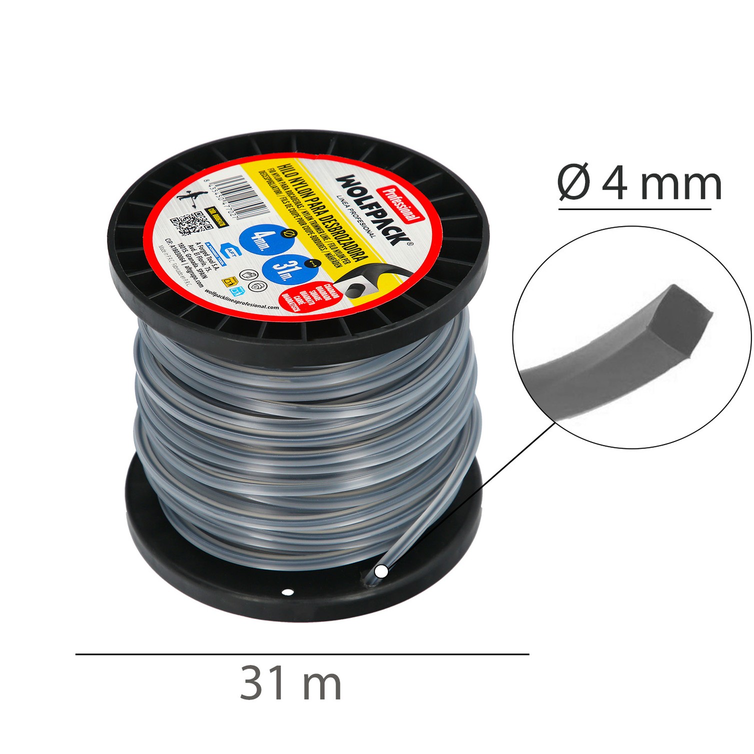 Hilo Nylon Cuadrado Profesional Ø 4,0 mm. (Bobina 31 metros)