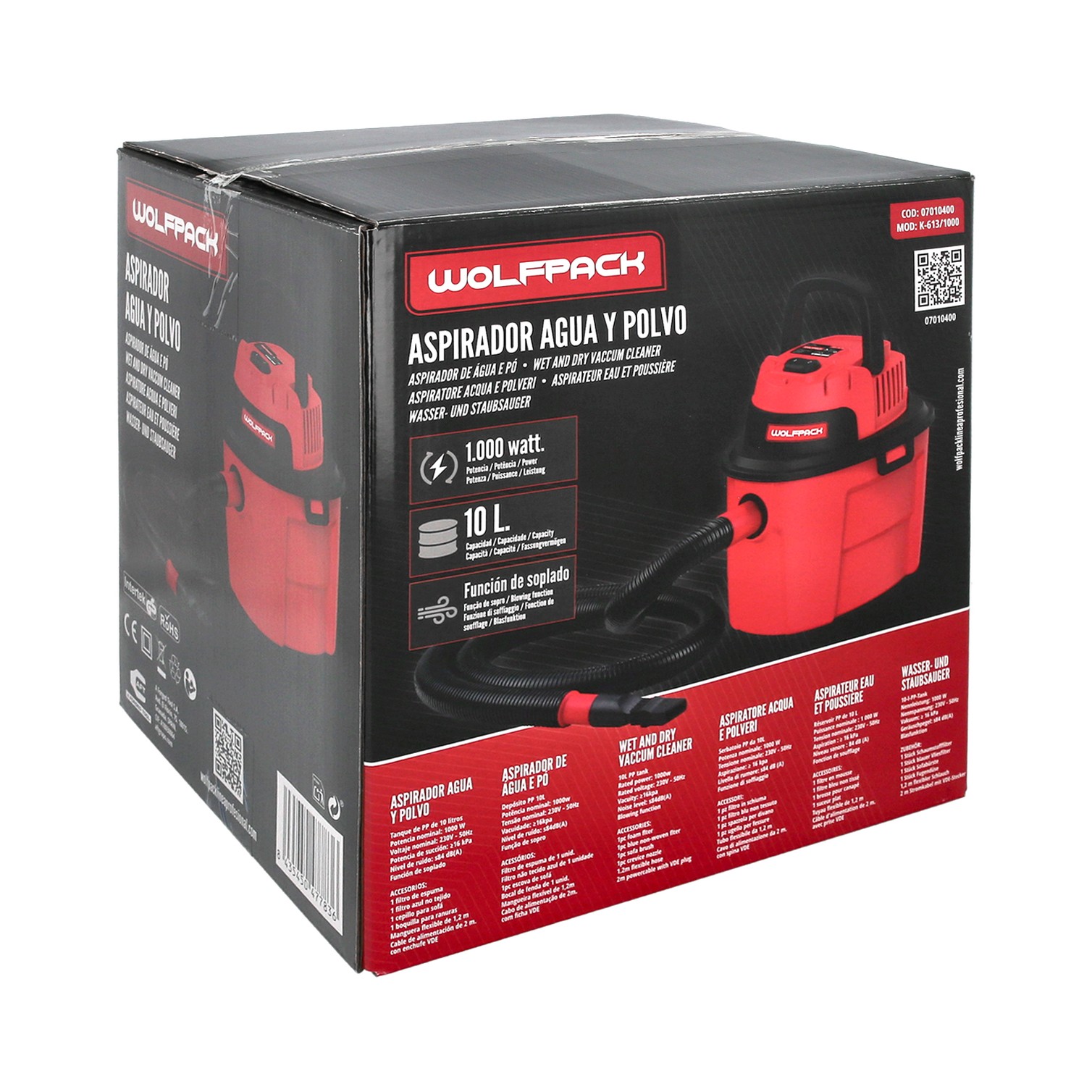 Aspirador Soplador Plástico Agua Y Polvo 10 Litros / 1000 Watt.