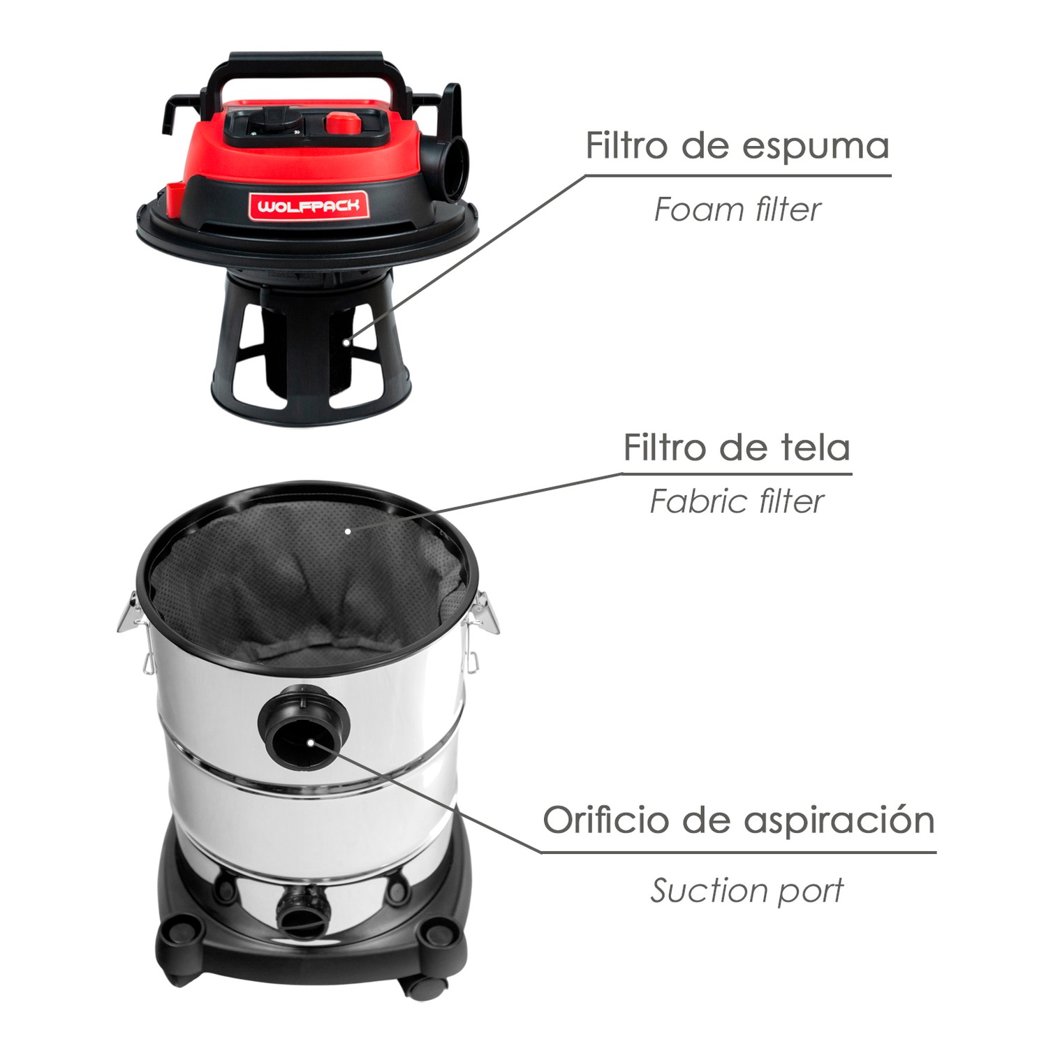 Aspirador Inoxidable 30 Litros / 1400 Watt. Interruptor Sincronizado.