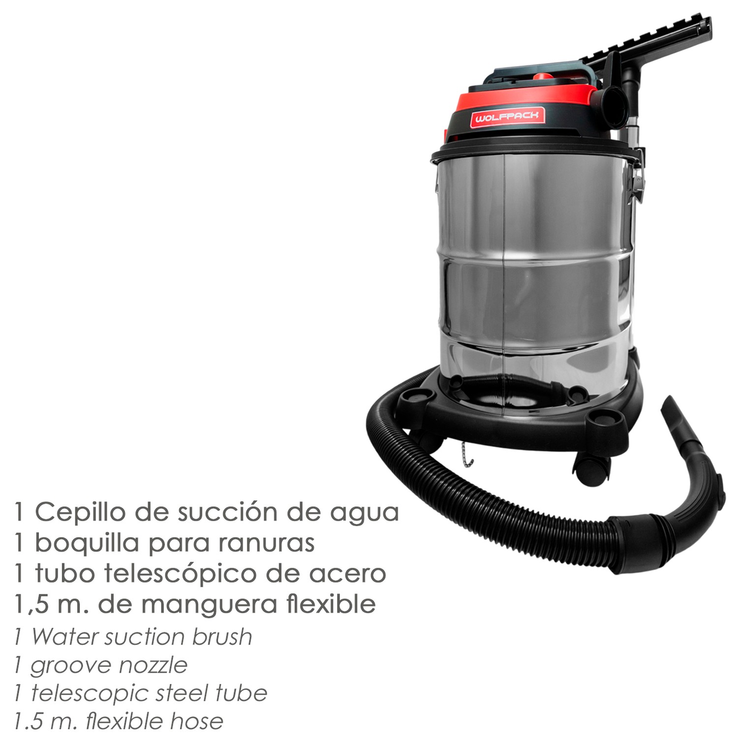 Aspirador Inoxidable 30 Litros / 1400 Watt. Interruptor Sincronizado.
