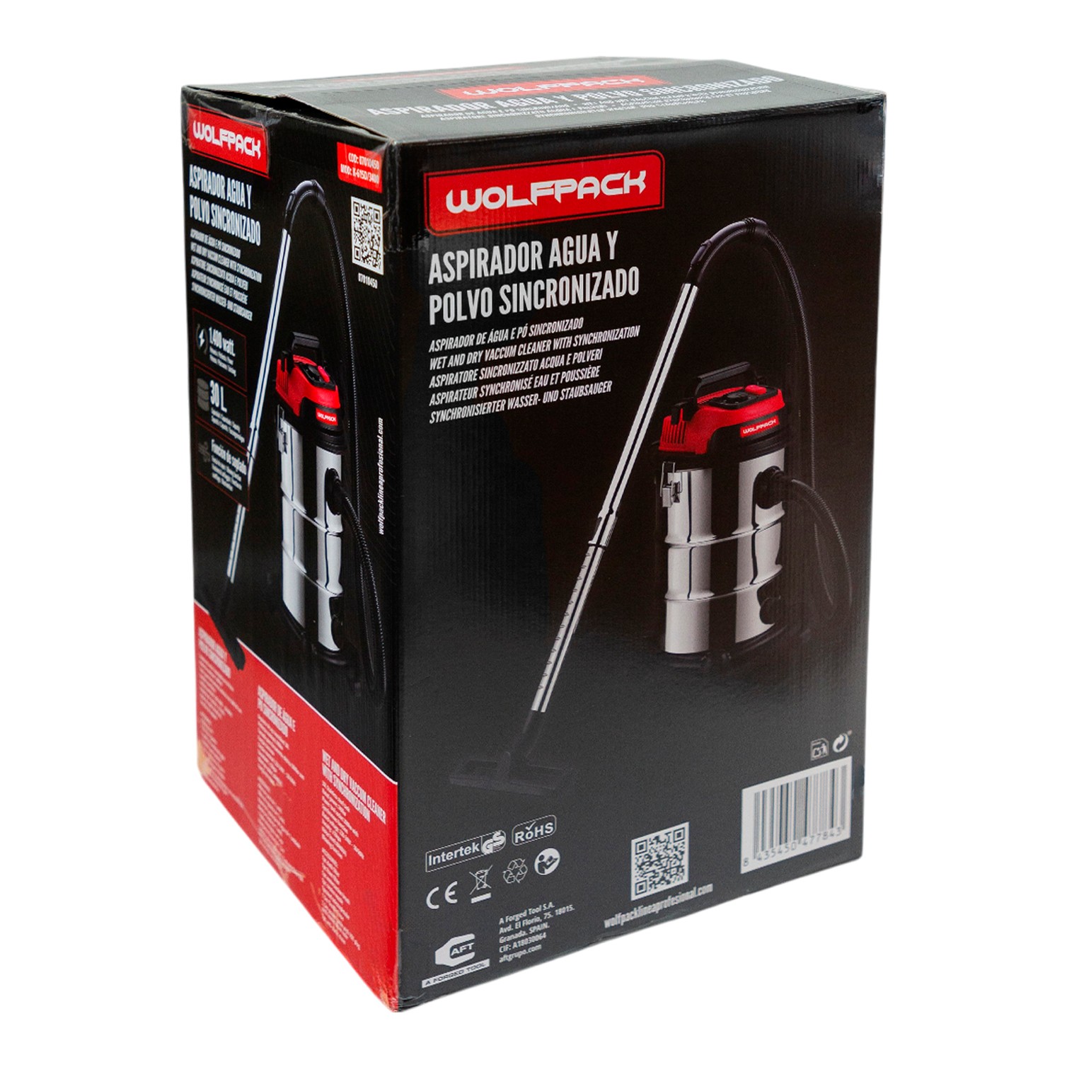 Aspirador Inoxidable 30 Litros / 1400 Watt. Interruptor Sincronizado.