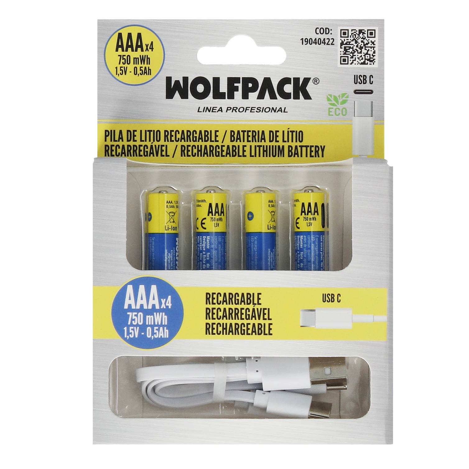 Pila Litio Recargable "AAA" 1,5V USB-C (4 Unidades)