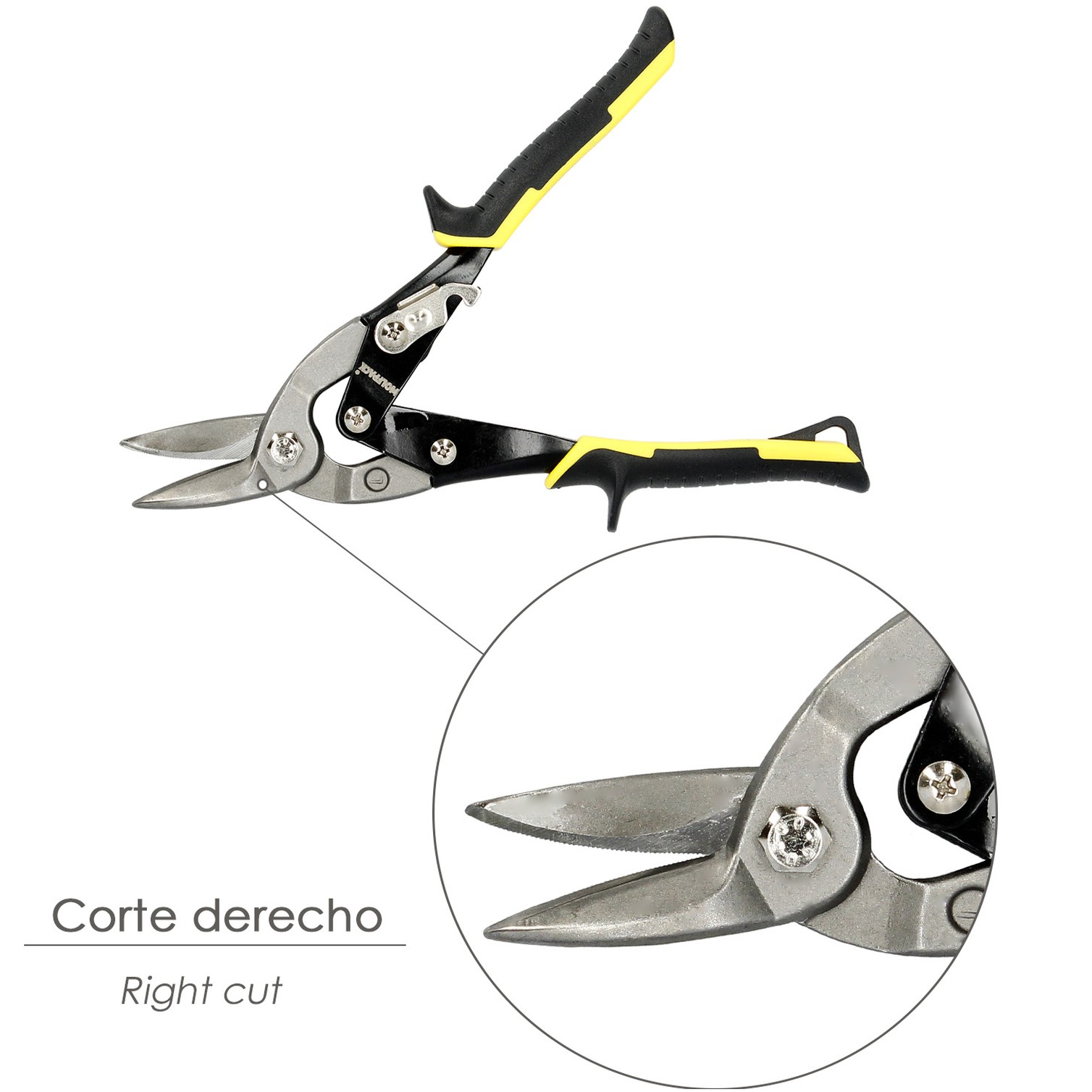 Tijeras Chapa Corte Derechas 250 mm. Hoja Acero Al Carbono, Mangos Engomados, Con Dientes Serrados, Cortachapa, Tijera Aviacion