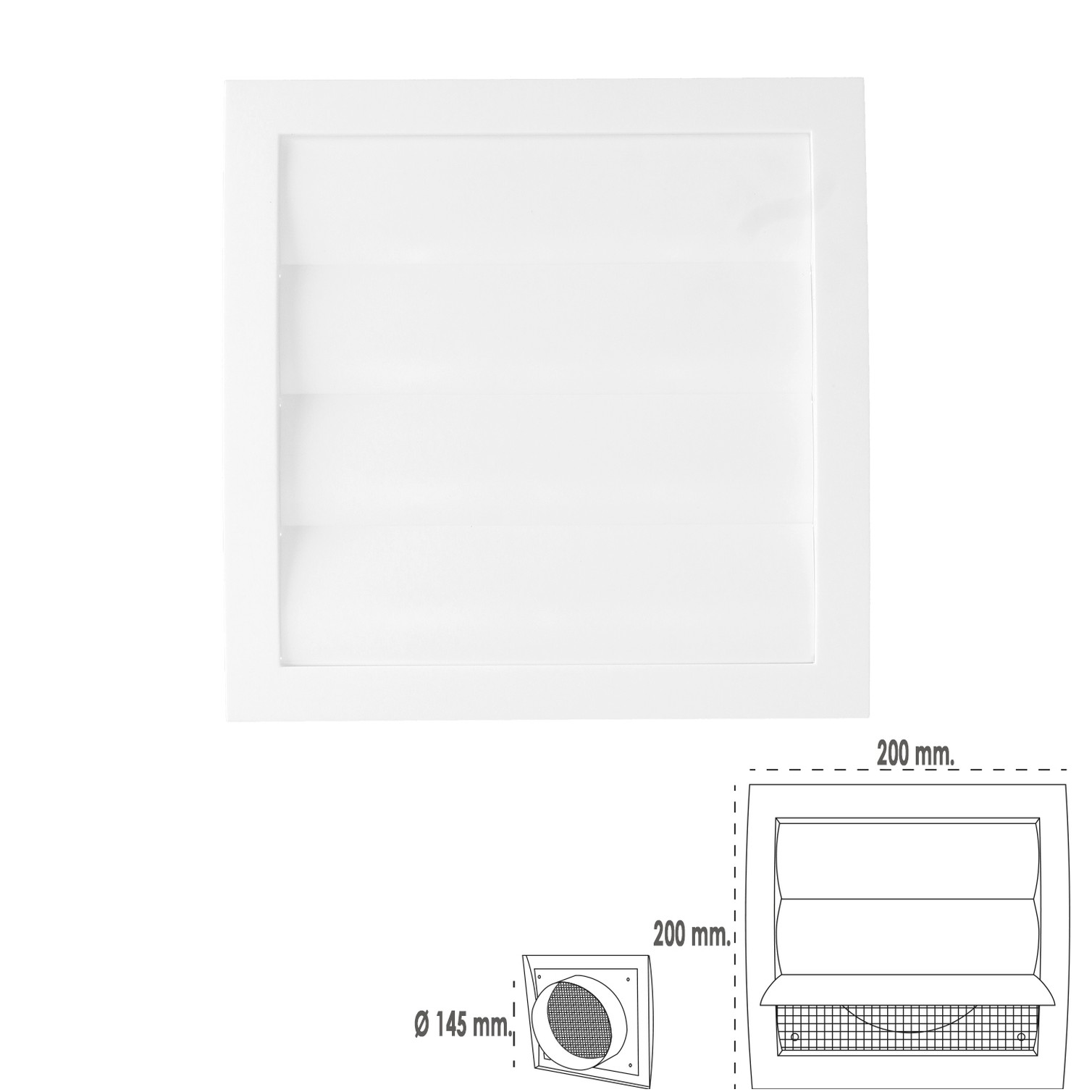 Rejilla De Plastico Con Malla Posterior Y Lamas Movibles 20x20 cm
