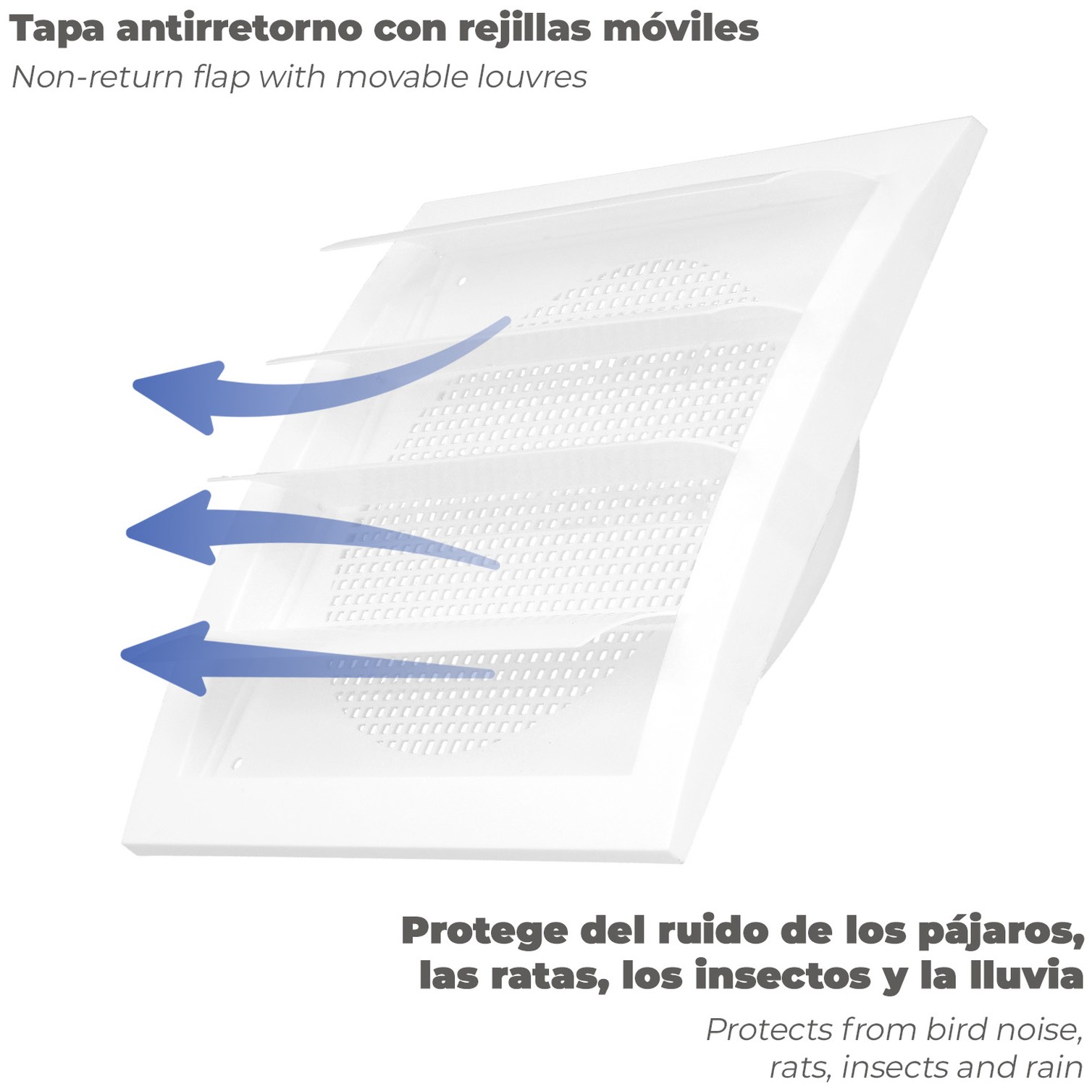 Rejilla De Plastico Con Malla Posterior Y Lamas Movibles 20x20 cm