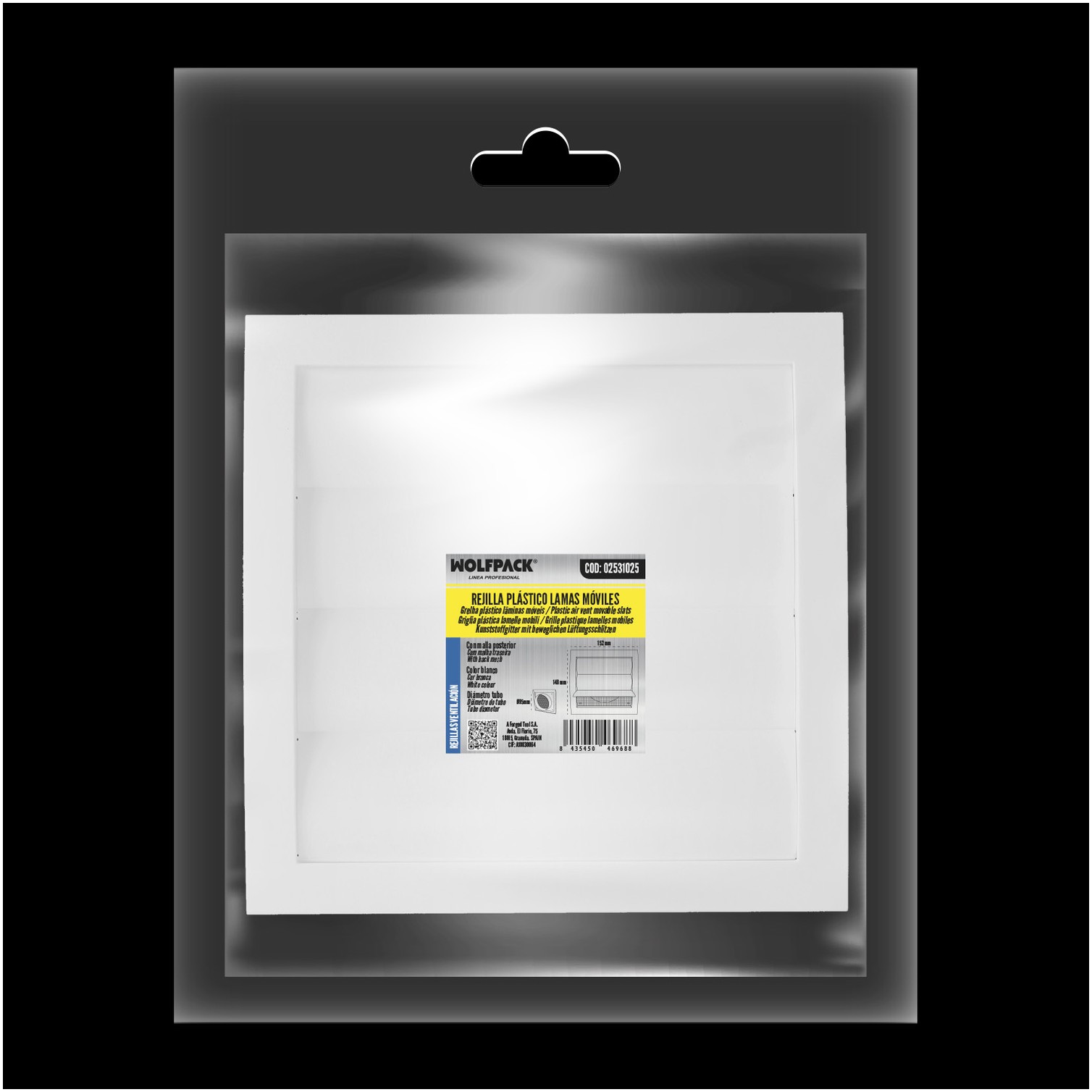 Rejilla De Plastico Con Malla Posterior Y Lamas Movibles 20x20 cm