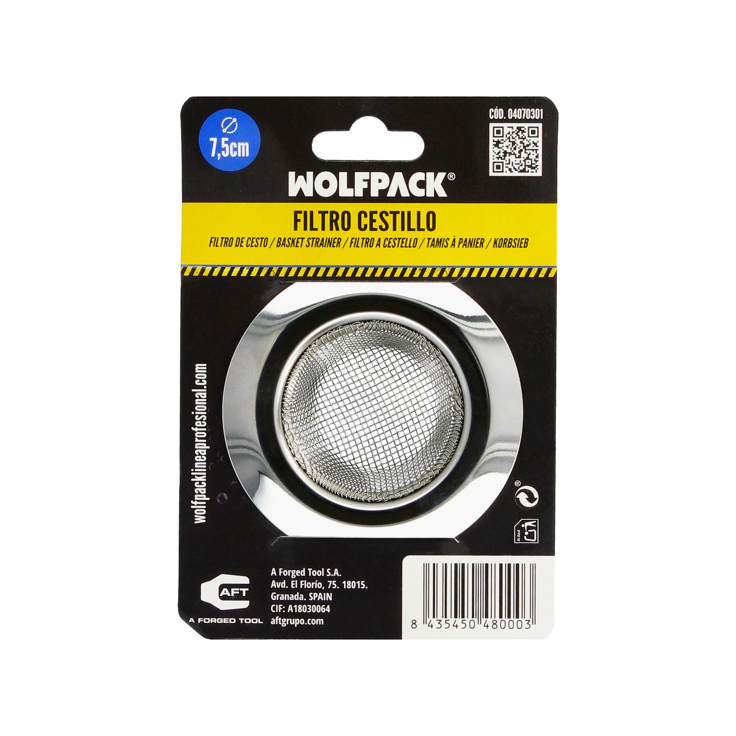 Filtro Cestillo Malla Para Lavabo / Fregadero Inoxidable Ø 7,5 cm.