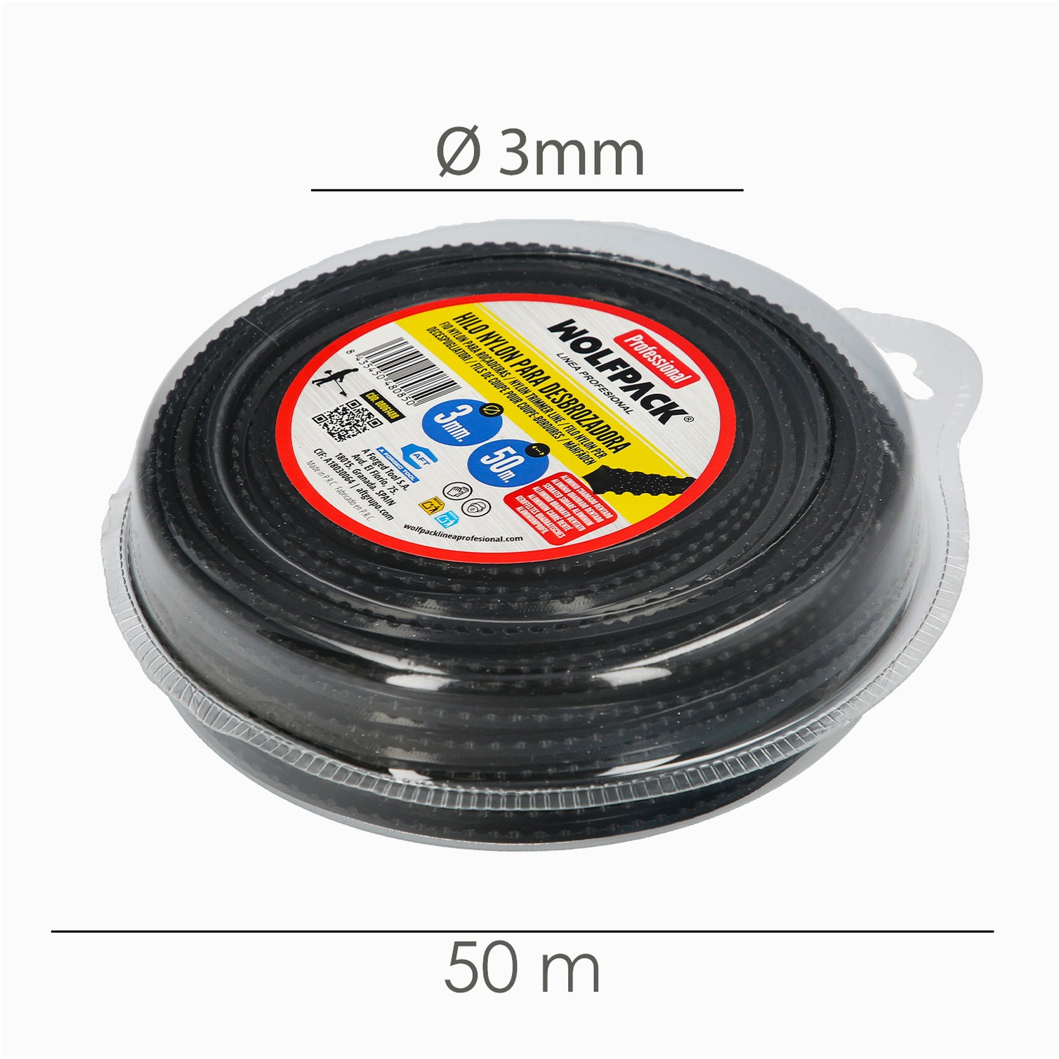 Hilo Nylon Desbrozadoras Cuadrado Dentado Profesional Ø 3,0 mm. Rollo 50 metros. Hilo Nylon Corte Desbrozadores Hierba,