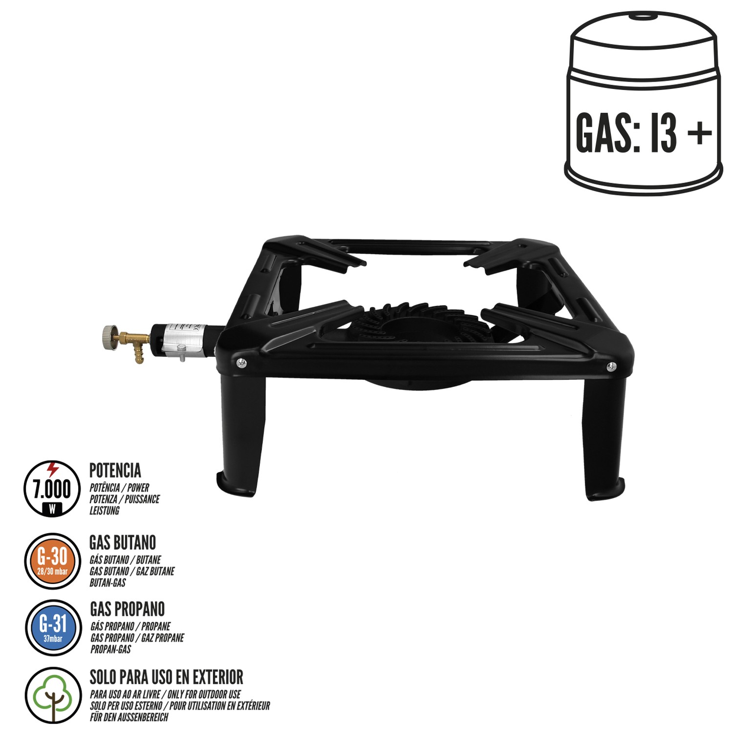 Hornillo Gas 4 Pies 40x40 cm. Potencia 7.000 Watts.