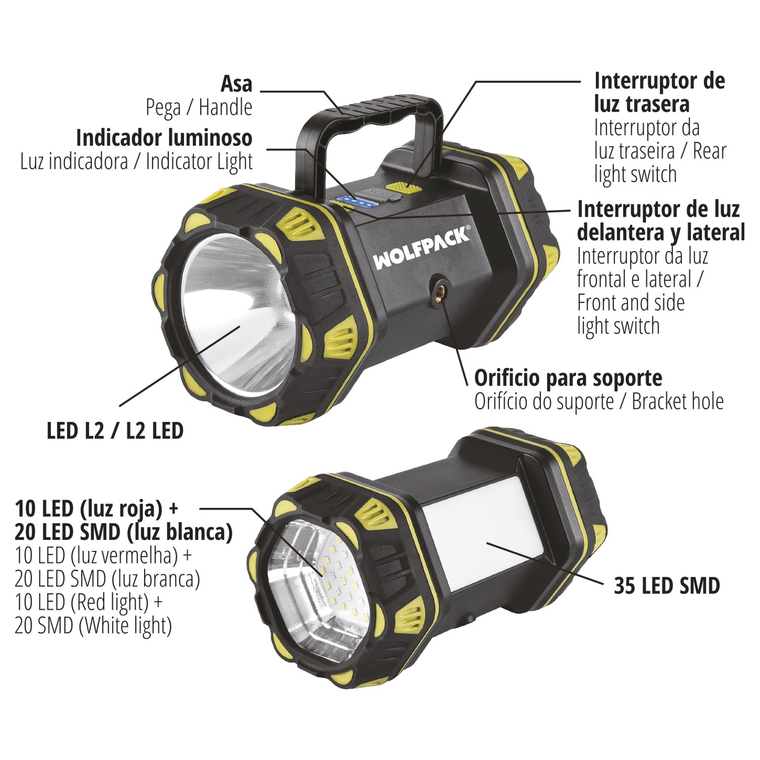 Linterna Led Multiusos 3 En 1 Recargable 400 Lumenes