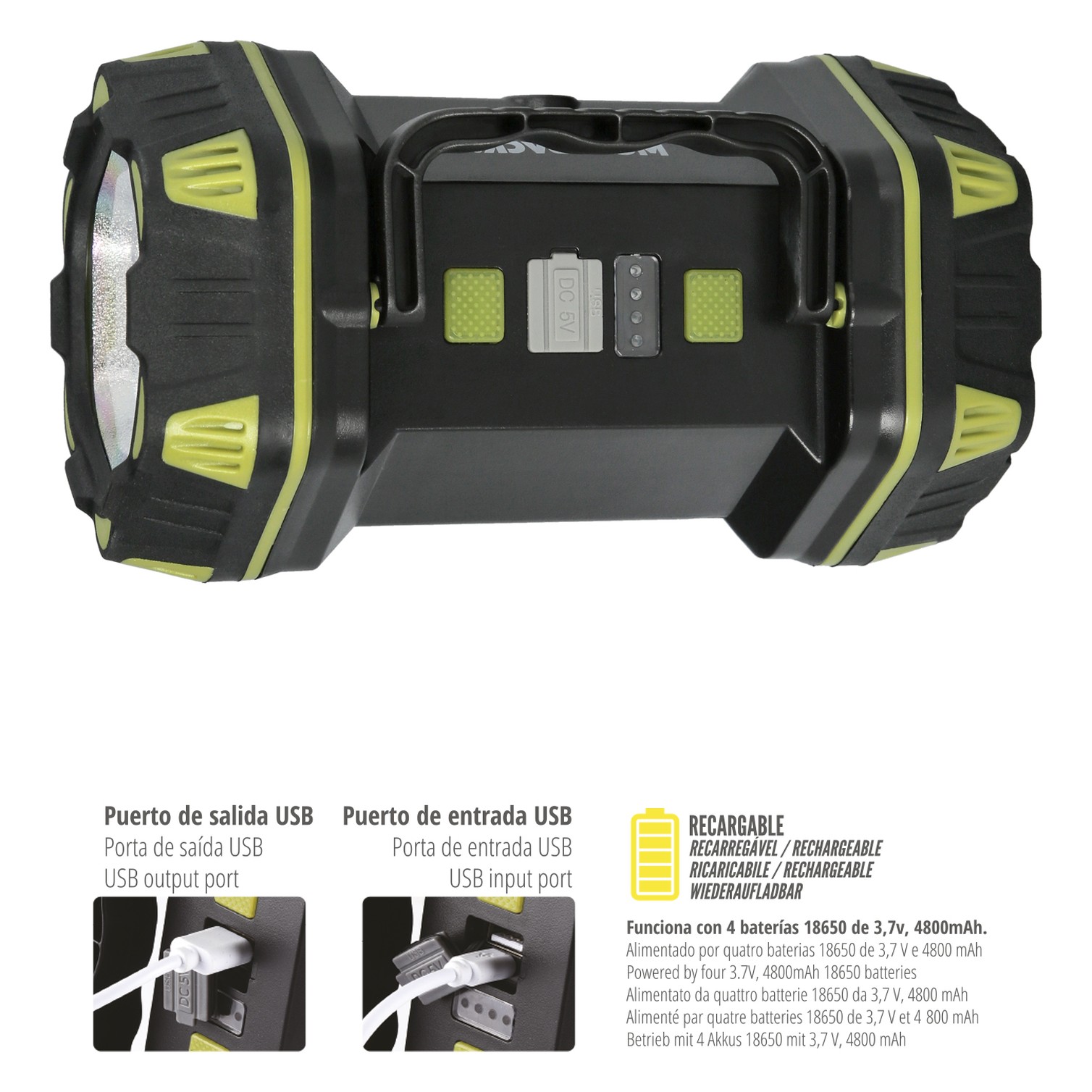 Linterna Led Multiusos 3 En 1 Recargable 400 Lumenes