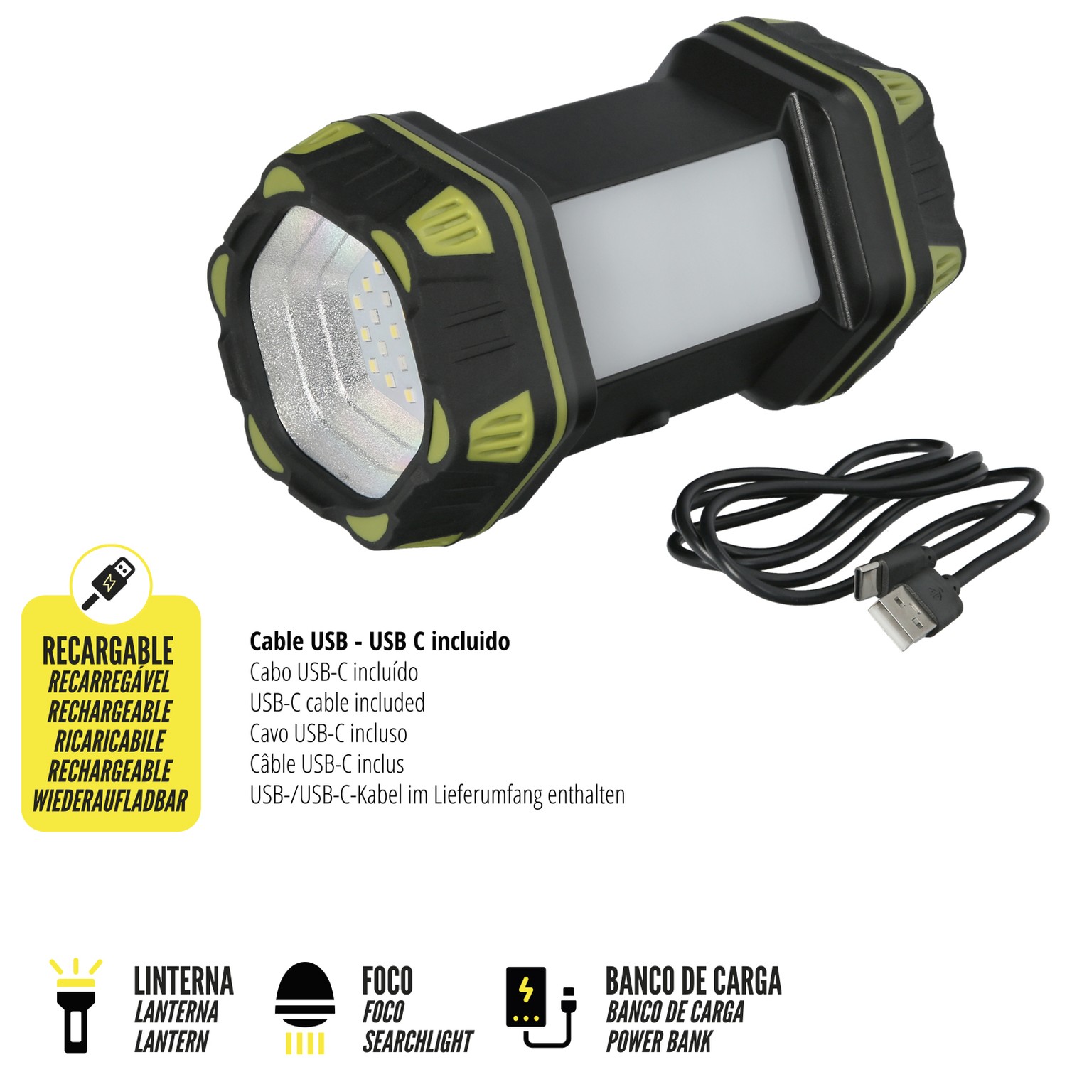 Linterna Led Multiusos 3 En 1 Recargable 400 Lumenes
