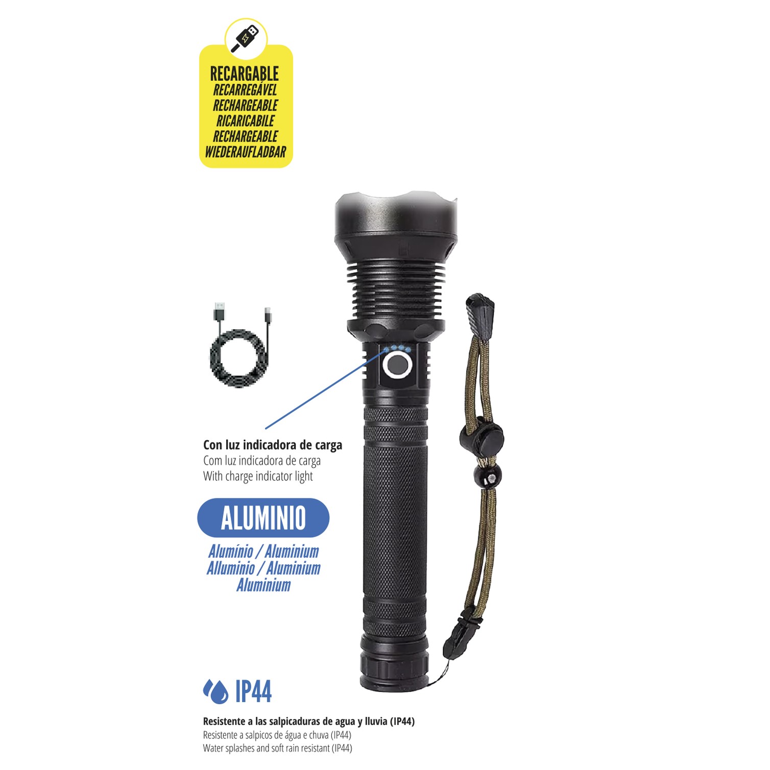 Linterna Led Aluminio Recargable 1500 Lumenes