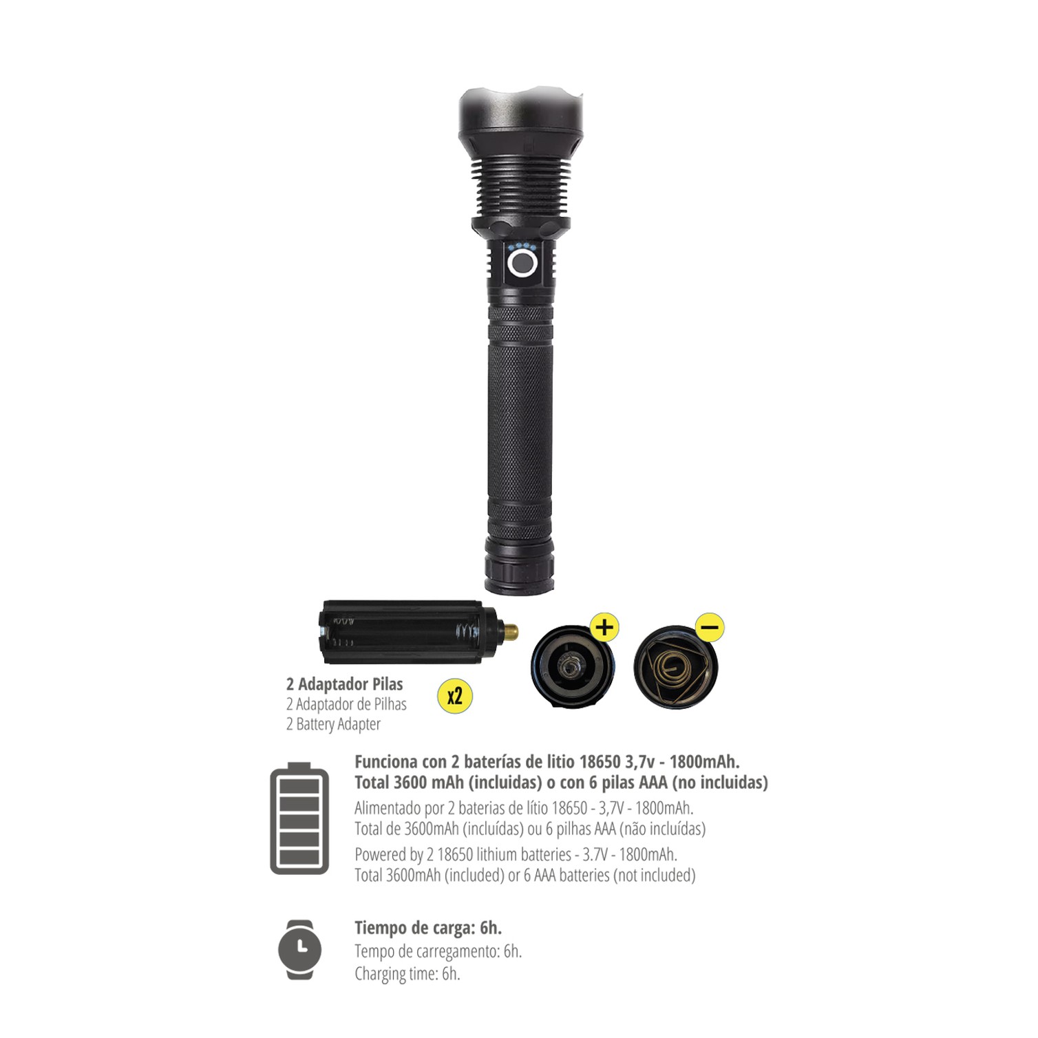 Linterna Led Aluminio Recargable 1500 Lumenes