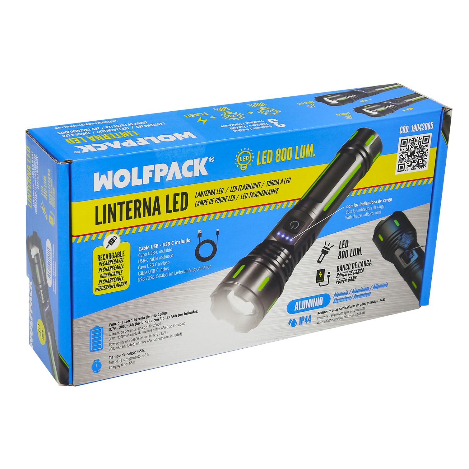 Linterna Led Aluminio Portatil Recargable 800 Lumenes