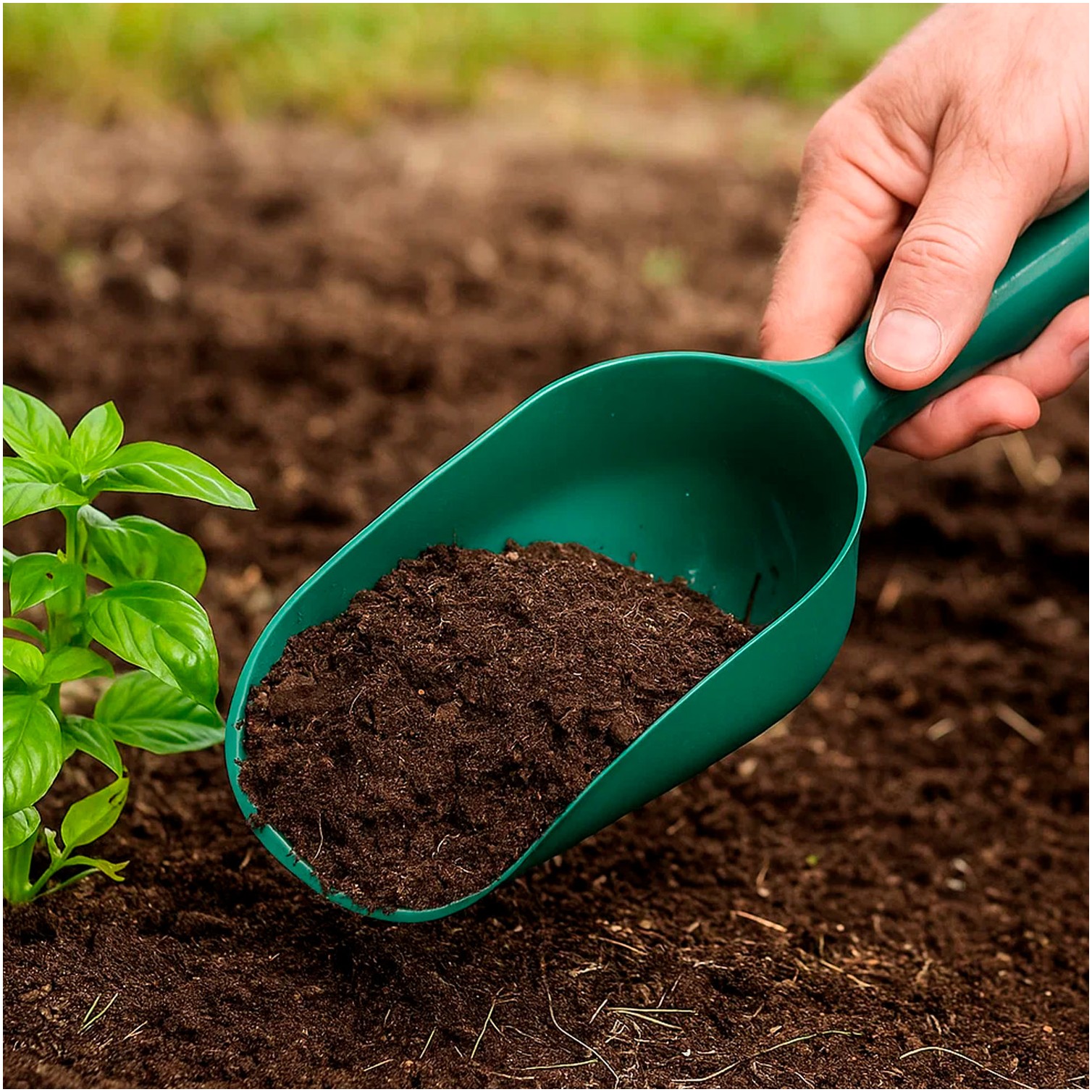 Pala Plástico Multiusos. Pala De Mano Para Jardín y Hogar, Para Tierra, Compost, Semillas, Arena y Pienso - Verde